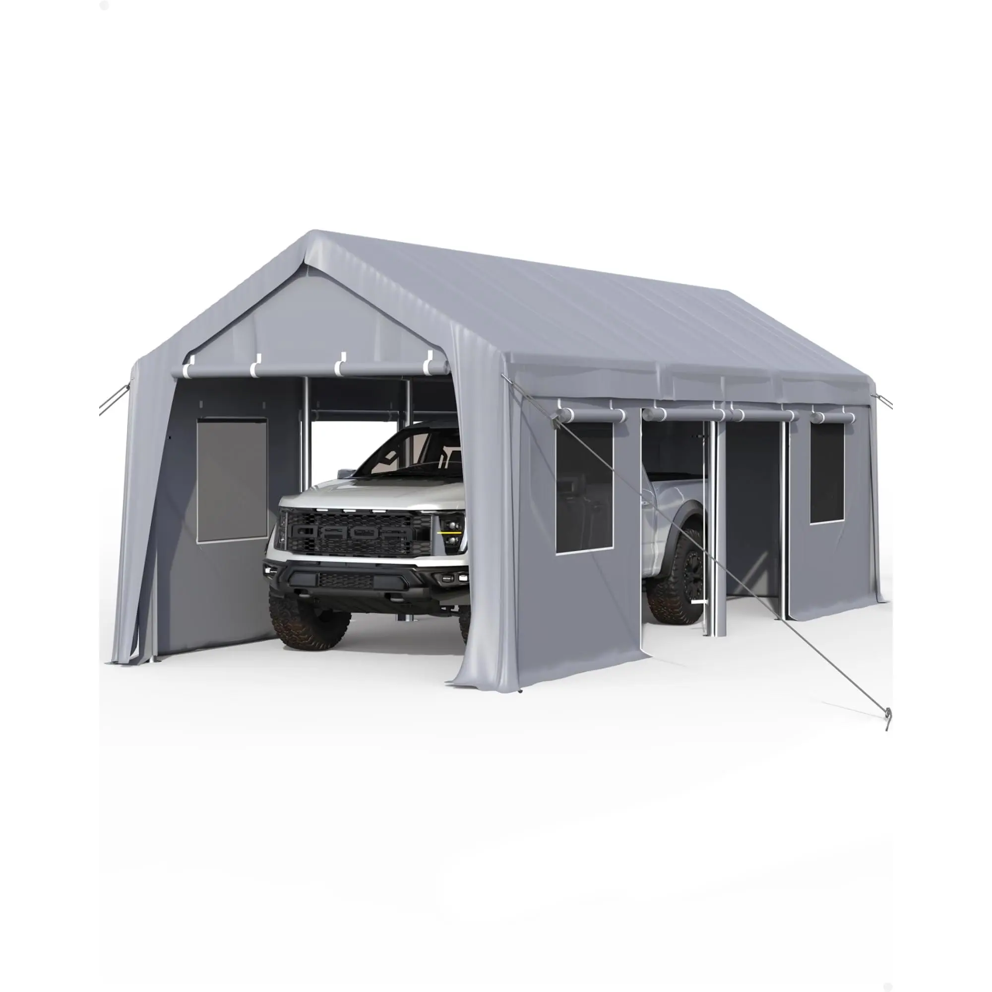 Car Ports 12x20 Heavy Duty Replacement Zipper Doors, Carport 180G PE Portable Garage Shelter Walls, 13x20 to 13x25 Motorcycle Storage Sheds Cover, Canopy Tent Windproof Waterproof Car Canopy Kit, 2-Pa