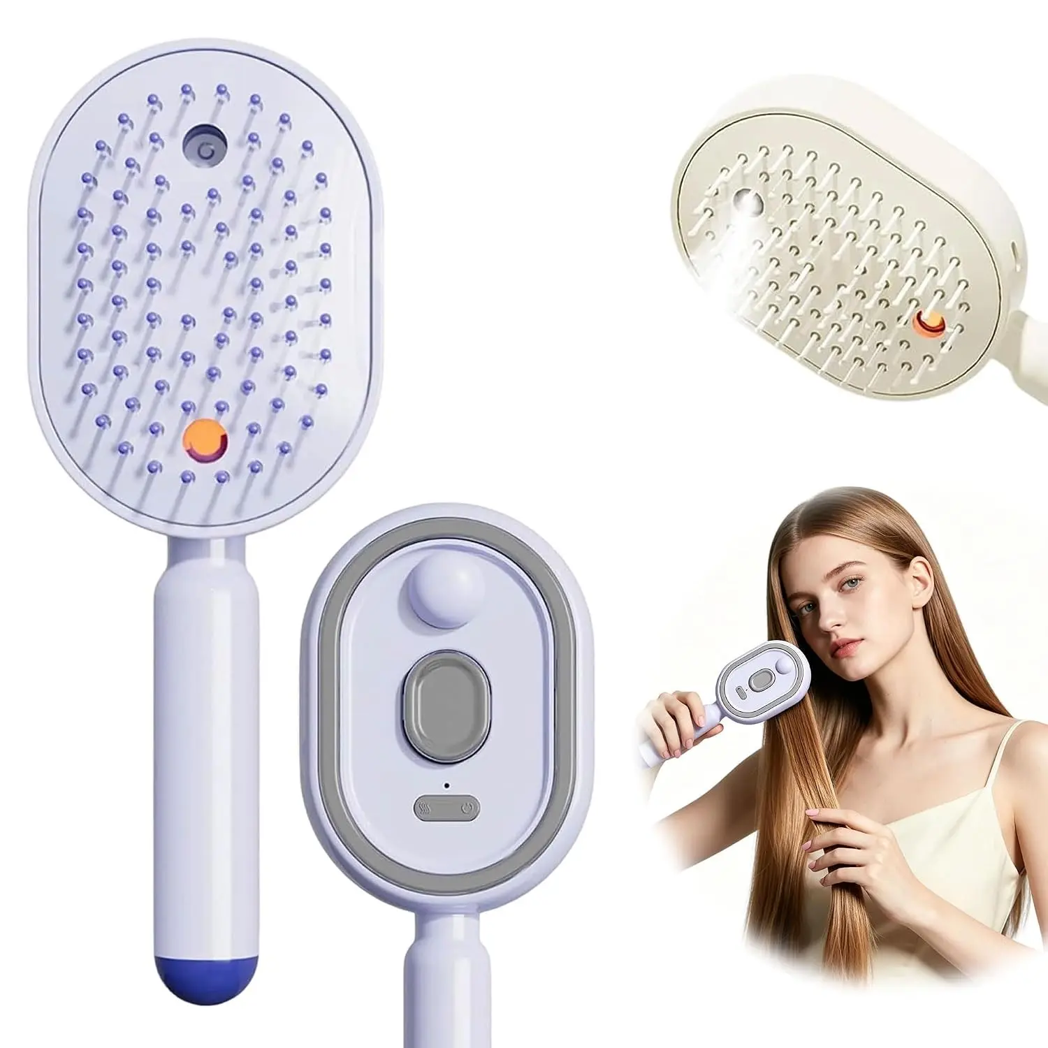 3 in 1 Electric Spray air Cushion Massage Comb, 2026 New Rechargeable Mist Steam Anti Tangle Brush for Frizzy Hair and Scalp Care, Relieve Hair Tangles & Dryness, Multifunctional Brush