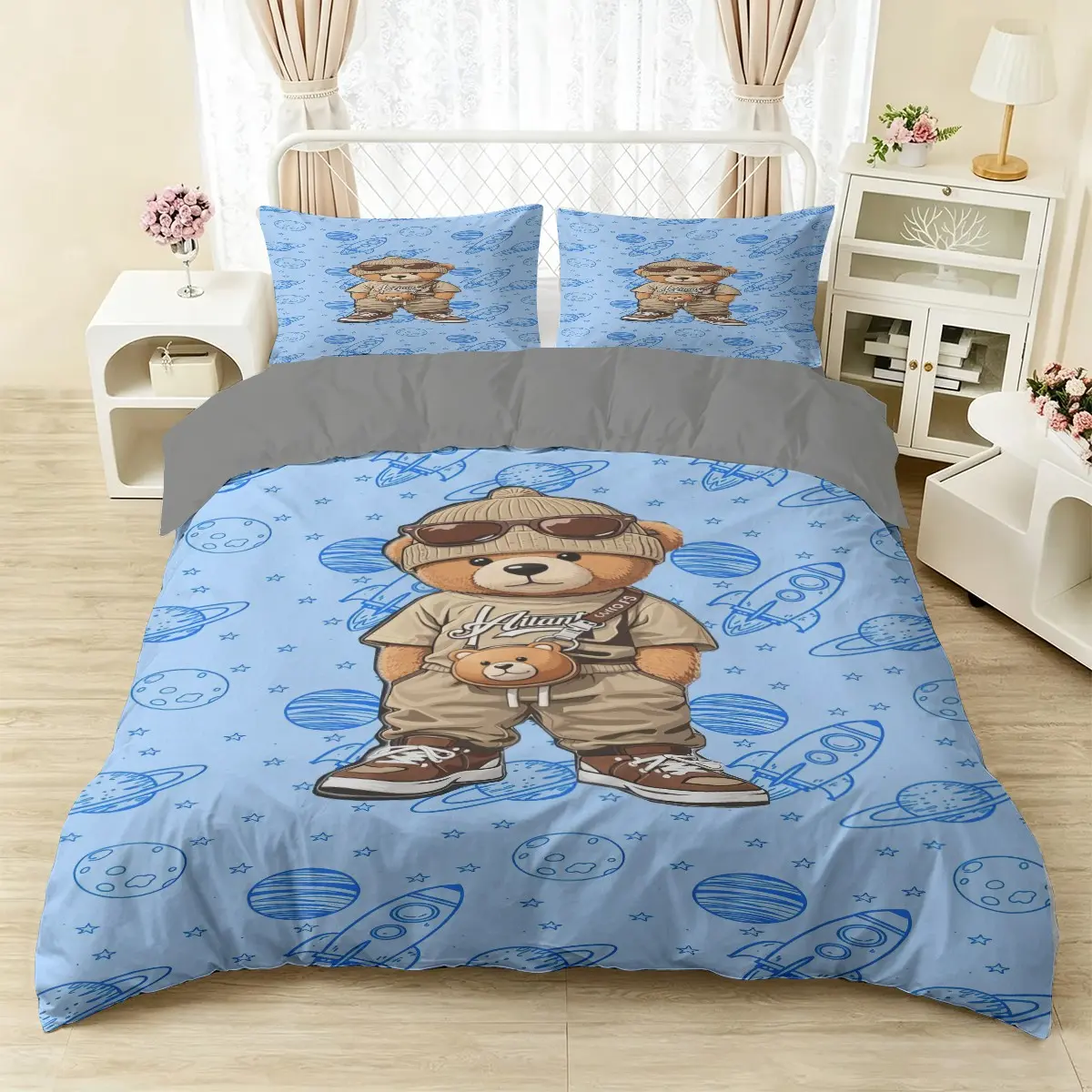 2/3Pcs Bear Duvet Cover Set (1 Duvet Cover, 1 or 2 Pillowcase, Not Pillow Core), Trendy Digital Print Bedding Set, Cool Kids Bedroom Decor, Perfect Gift for Bear Lovers, Teens and Boys, Teddy Bear Bedding