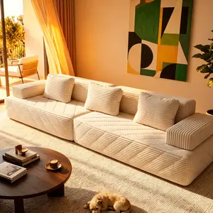[Father's Day]126 Inch Oversized Modular Corduroy Sectional Sofa, No Assembly, Ergonomic Deep Seat Cloud Sofa with Movable Armrests, Removable Pillowcases, Pet‑Friendly Furniture for Living Room Apartment, Free Throw Pillows Included
