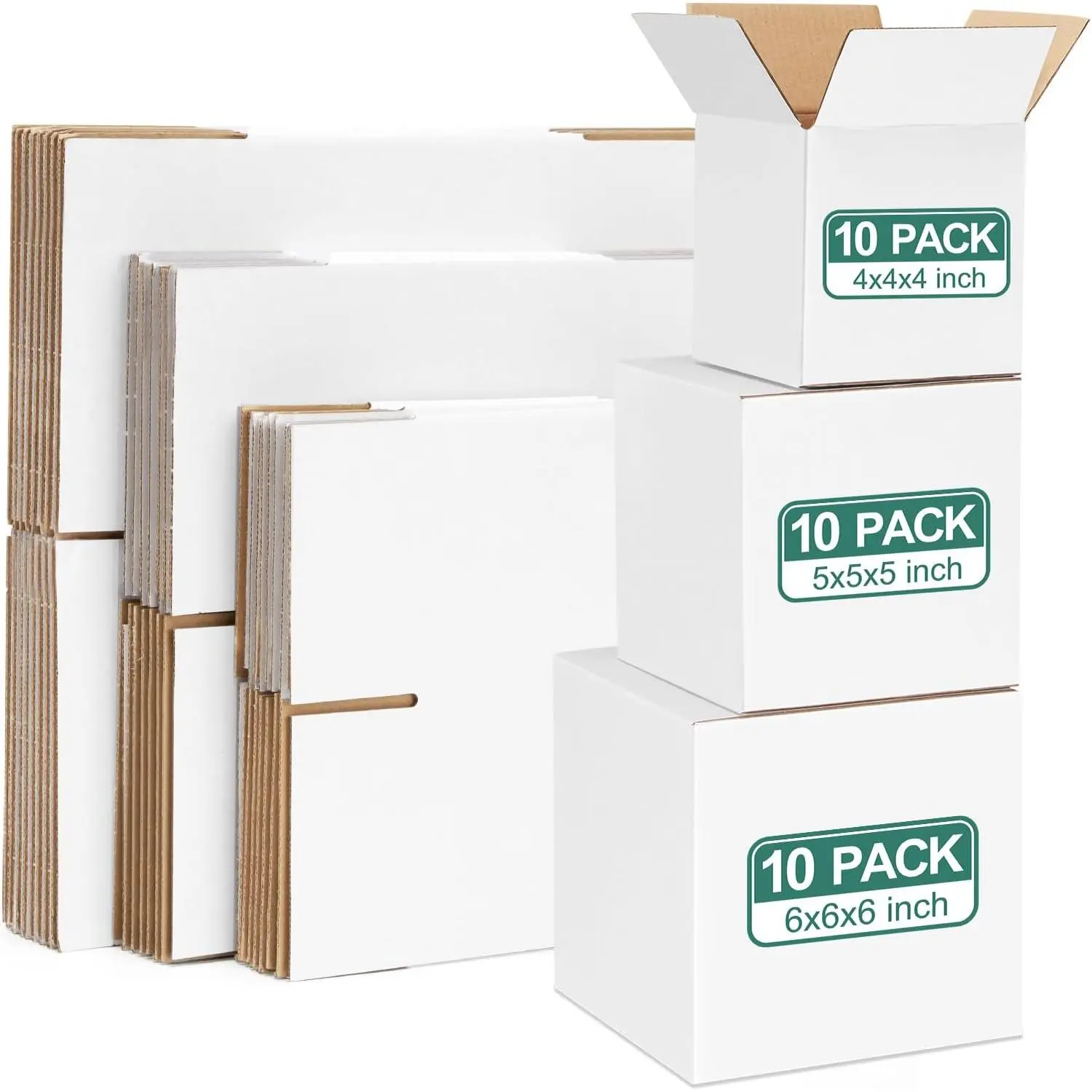 30 Pack Small Shipping Boxes  Sizes, 4x4x4 & 5x5x5 & 6x6x6 10 count Each Small Boxes, White Corrugated Box Mailers, Cardboard Boxes for Packaging Small Business, Mailing