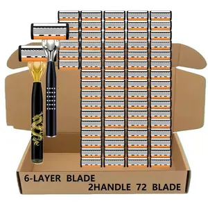 Men's Manual Razor Set with 2 Handles and 72 Replacement Blades, Precision Stainless Steel Blades, Suitable for All Skin Types, Father's Day Gift