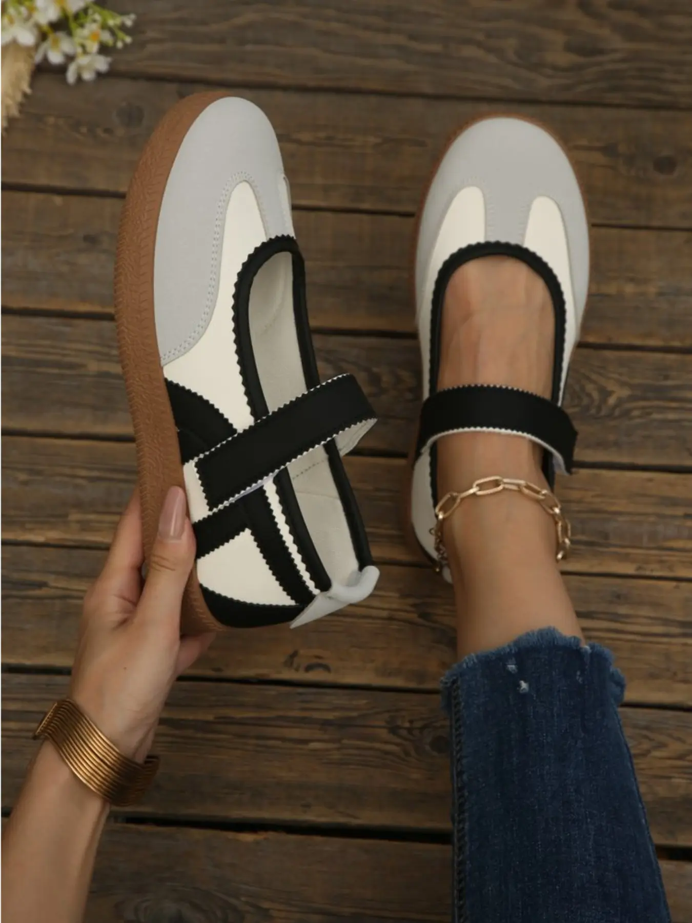 Women's Patchwork Mary Jane Canvas Shoes, Velcro Strap Soft Sole Casual Sneakers, Breathable Versatile Low Top Sports Shoes