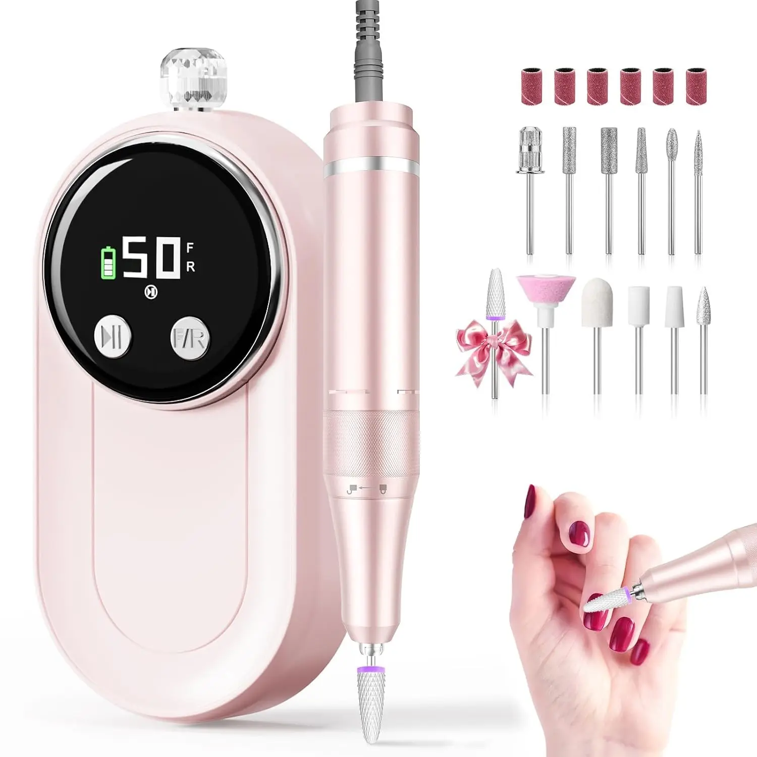 Electric Nail Drill 50000 RPM Professional Nail File Machine - Cordless Rechargeable, Fast Acrylic & Gel Removal, Precise Shaping, Manicure & Pedicure Bits Set for Salon & Home Use