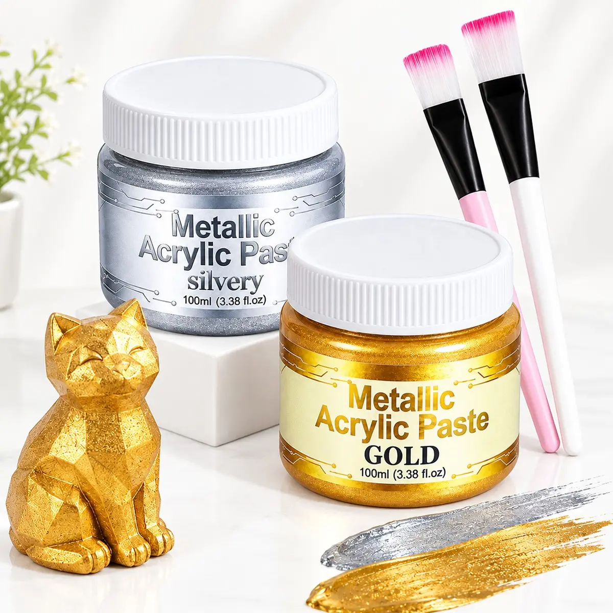 Acrylic Paints Gold Color and Silver Color, Non-Toxic, Fade-Resistant, Ideal for Canvas, Wood, Fabric, Ceramics, Stone Crafts, Arts And Crafts Supplies