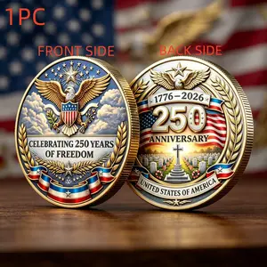 1PC USA 250 Years Anniversary Commemorative Coin 3D Relief Collectible Medal Eagle Flag Theme Historical Heritage Souvenir Gift For Collectors Birthday Home Display Commemorative And Decorative Collectible