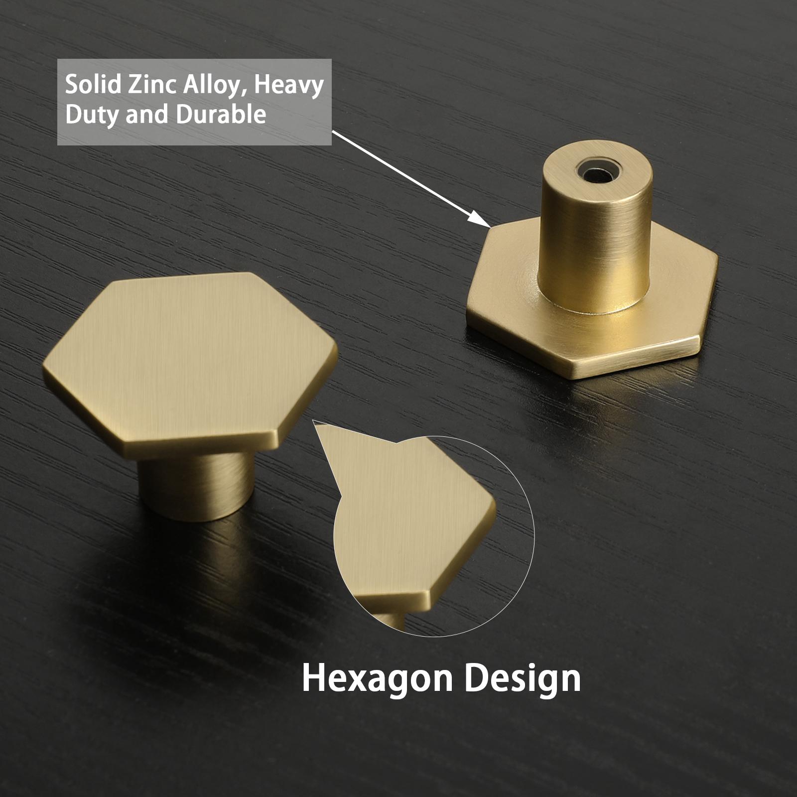 Goldenwam 25Pack Solid Brass Cabinet Knobs Hexagon Gold Dresser Drawer Pulls Handles Gold/Black/Brushed Nickel doorknobs