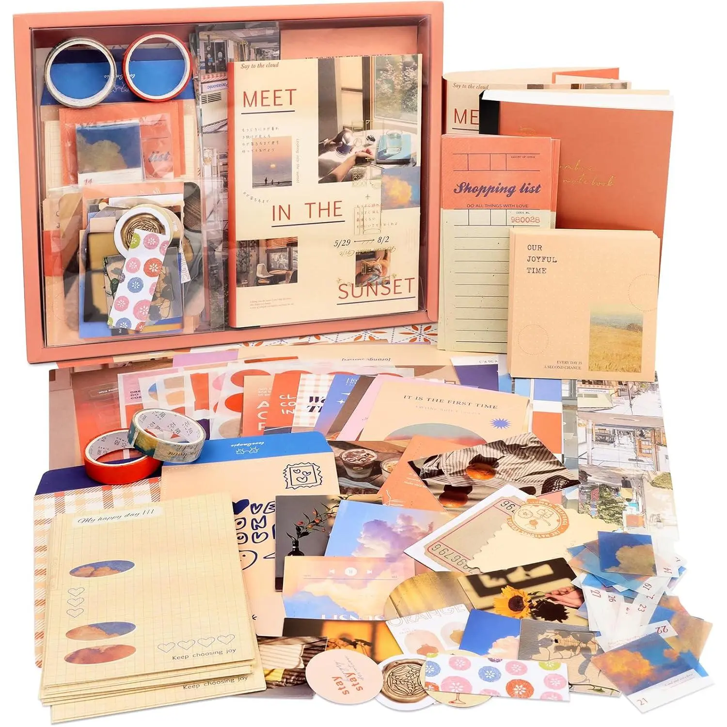 Draupnir Aesthetic Scrapbook Kit(348pcs), Bullet Junk Journal Kit with Journaling/Scrapbooking Supplies, Stationery,A6 Grid Notebook with Graph Ruled Pages DIY Scrapbook Gift for Teen Girl Kid(Sunset)