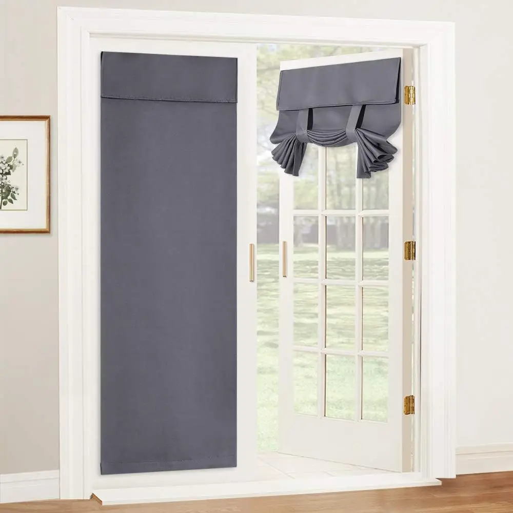 Blackout French Door Curtain - Privacy Thermal Insulated Window Shades for Patio Kitchen Front Entry Back Door Glass Window, Self Adhesive No Drill, 1 Panel, 26" W x 69" L, Grey