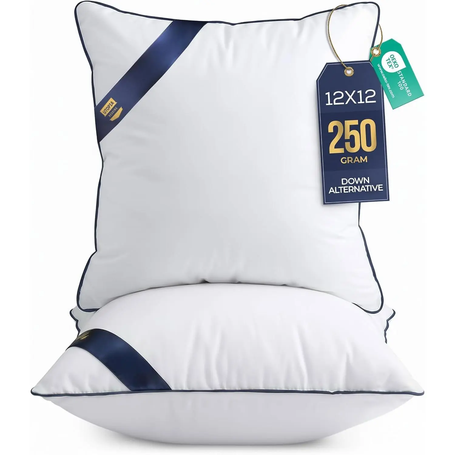 12x12 Throw Pillow Inserts, Decorative Pillows, Pack of 2 | Piping Throw Pillows, Plush & Supportive, Aesthetic Cushion Sham Stuffer for Sofa, Office, Couch & Bed, Set of 2, White
