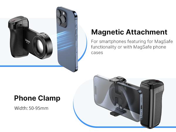 ULANZI Phone Camera Grip MA35, 2-in-1 Magnetic & Phone Clip Camera Grip Handle Holder with Detachable Remote Shutter with Cold Shoe Adapter for iPhone Samsung Smartphone, Vlog Selfie