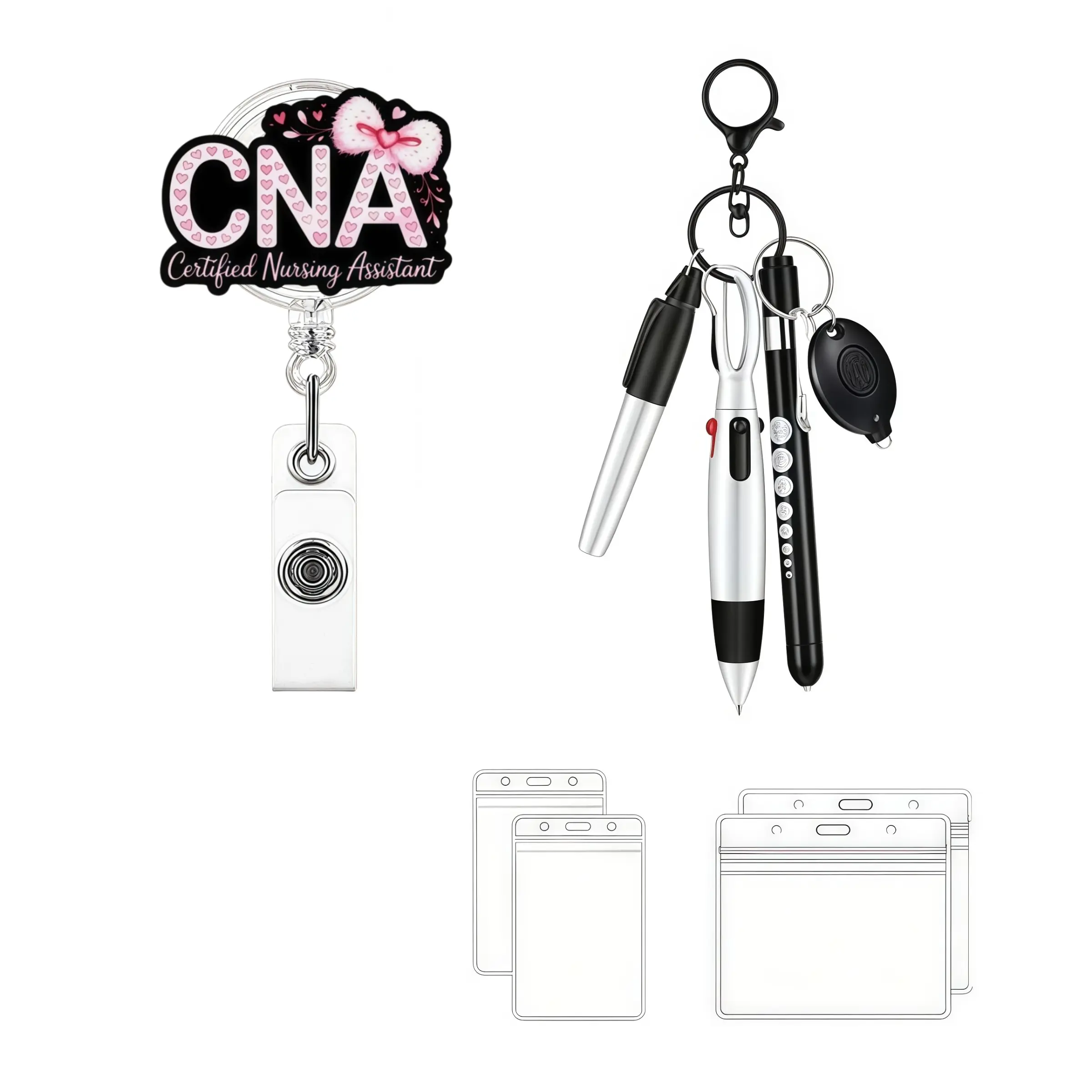 Adorable Bow Cna Retractable Badge Reel Set, Certified Nursing Assistant ID Badge Clip, Waterproof Card Holders, ID Holders For Badges, Nurse Week Gift