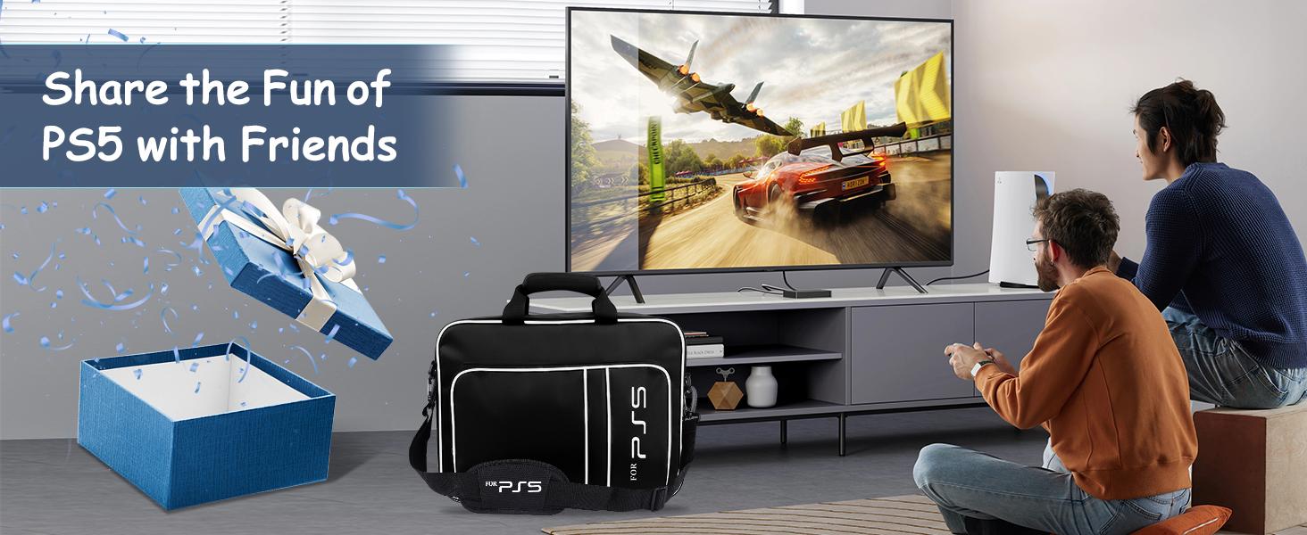 PS5 Carrying Case, Waterproof Shockproof Console Storage Bag with Shoulder Strap, Fits Disc & Digital Editions, Includes Controller Storage