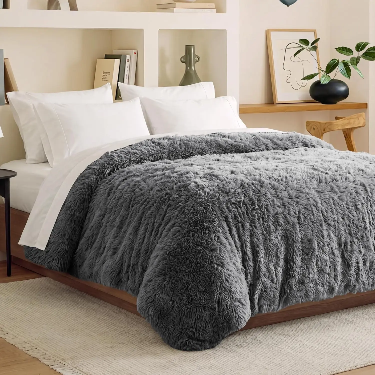 Bare Home Shaggy Fleece Duvet Cover (Twin/Twin XL, Grey) | Plush Duvet Cover, Super Soft & Luxury, Hidden Zipper Closure, All-Season Bedding