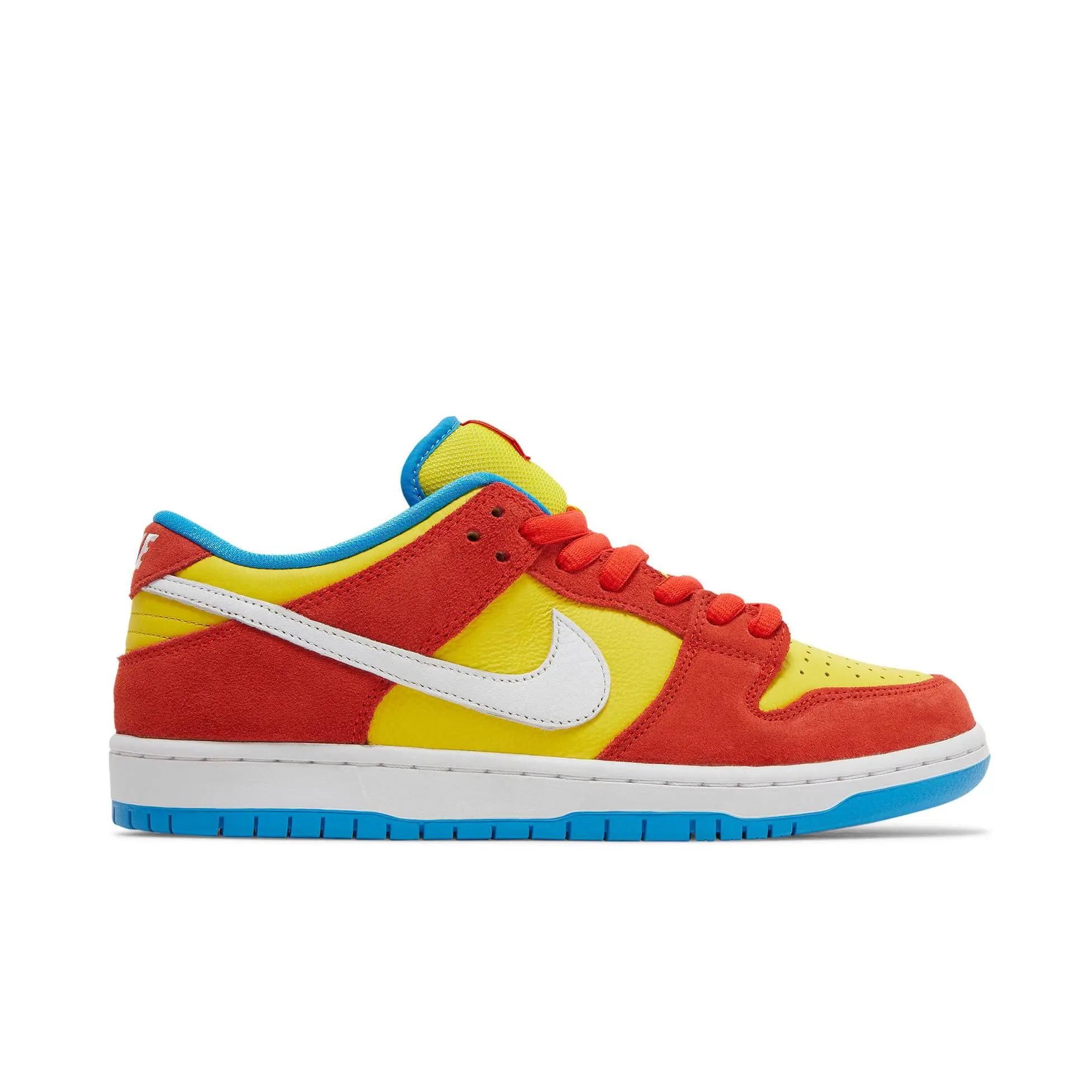Nike Dunk Low Pro SB 'Bart Simpson' Unisex Skateboarding Shoes - Habanero Red/White/Blue, Cartoon Print, Lace-Up Closure, Low Ankle, Suede Upper, Style Code BQ6817-602