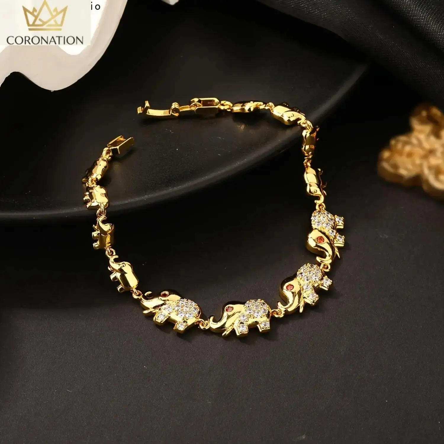 Aesthetic Mother Elephant Charm Bracelet for Women, 18K Gold Plated Lucky Elephant Jewelry, Dainty Stackable Sparkling CZ Bracelet, Hypoallergenic Adjustable Everyday Bracelet, Birthday Mother's Day Gift for Mom, Animal Lover Jewelry