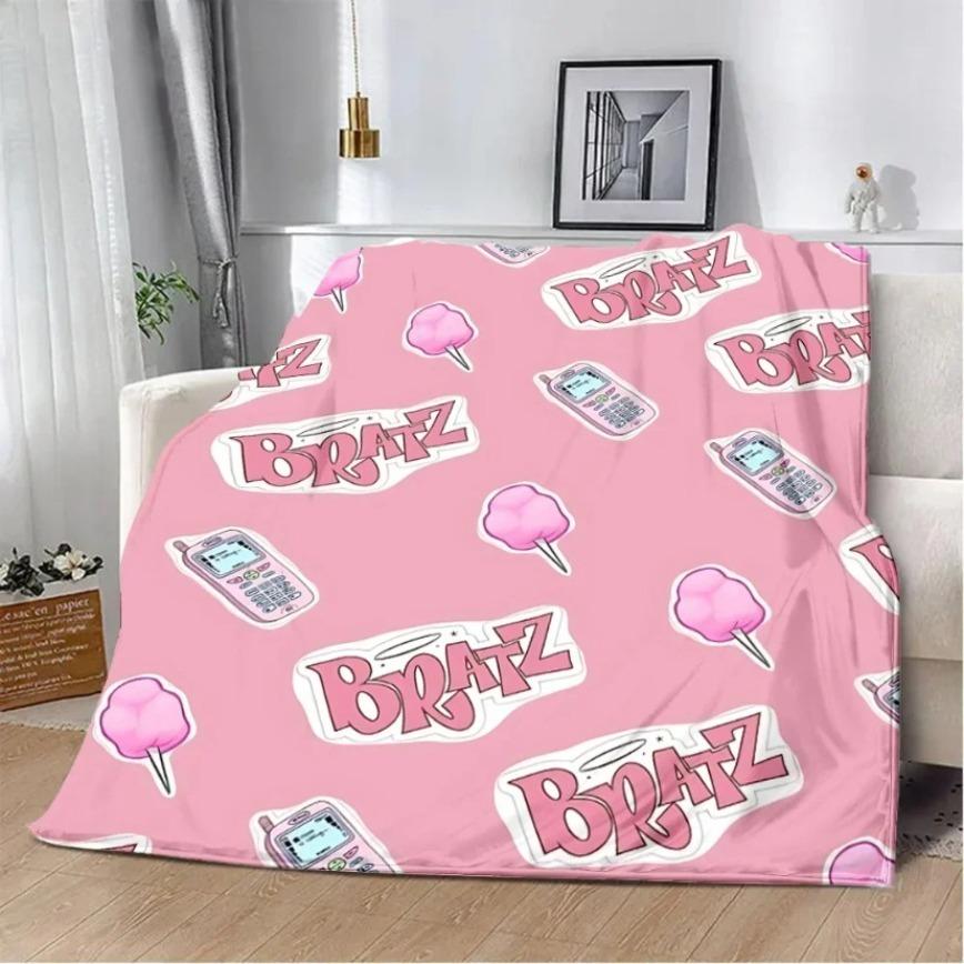 Bratz Girls Flannel Blanket Y2K Aesthetic Passion For Fashion Pink Soft Warm Throw For Gamer Room Decor Dorm Essential Bed Sofa Kids Home Holiday Gift
