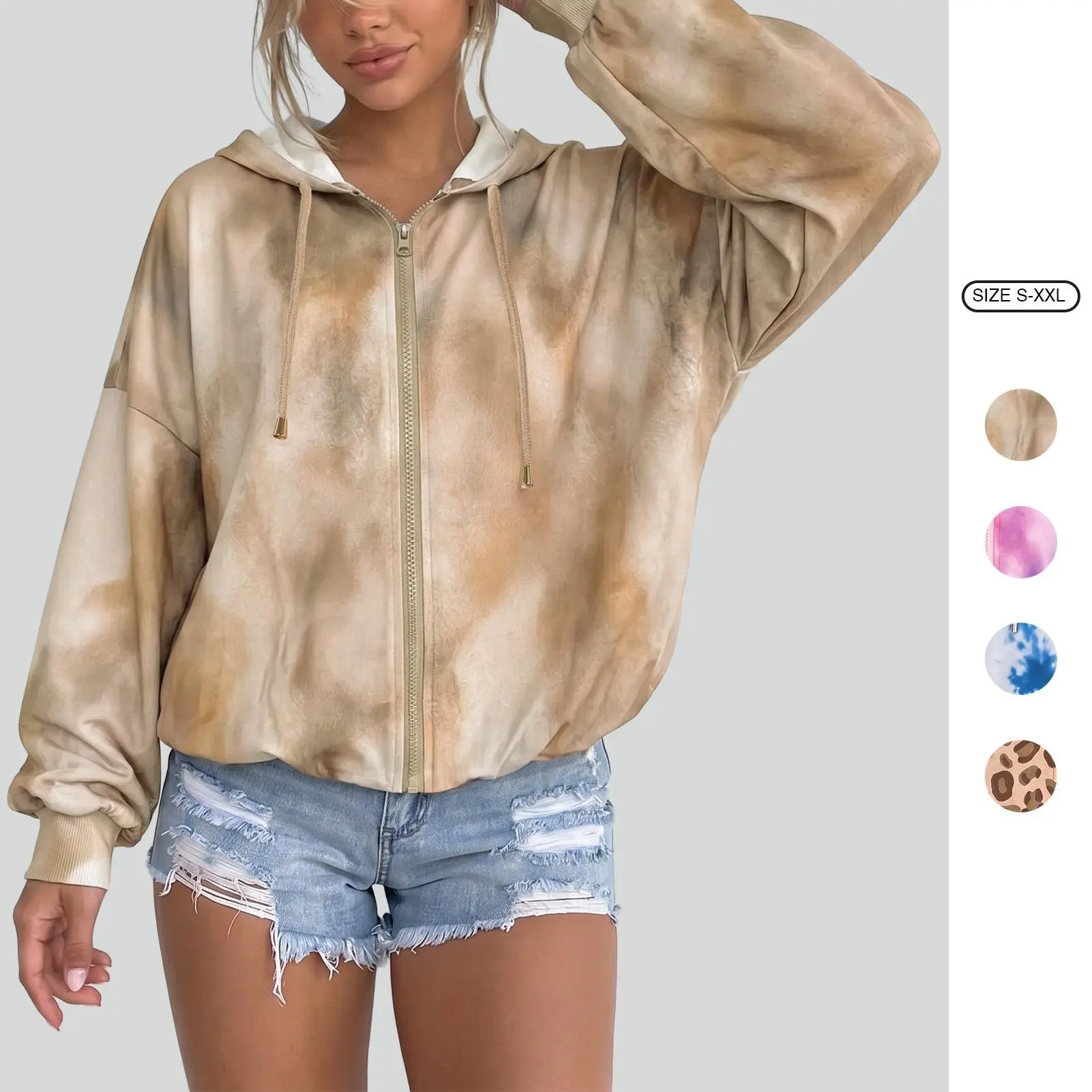 Imily Bela Women Tie Dye Zip Up Hoodie Oversized Long Sleeve Drawstring Hooded Jacket Casual Streetwear Cropped Sweatshirt