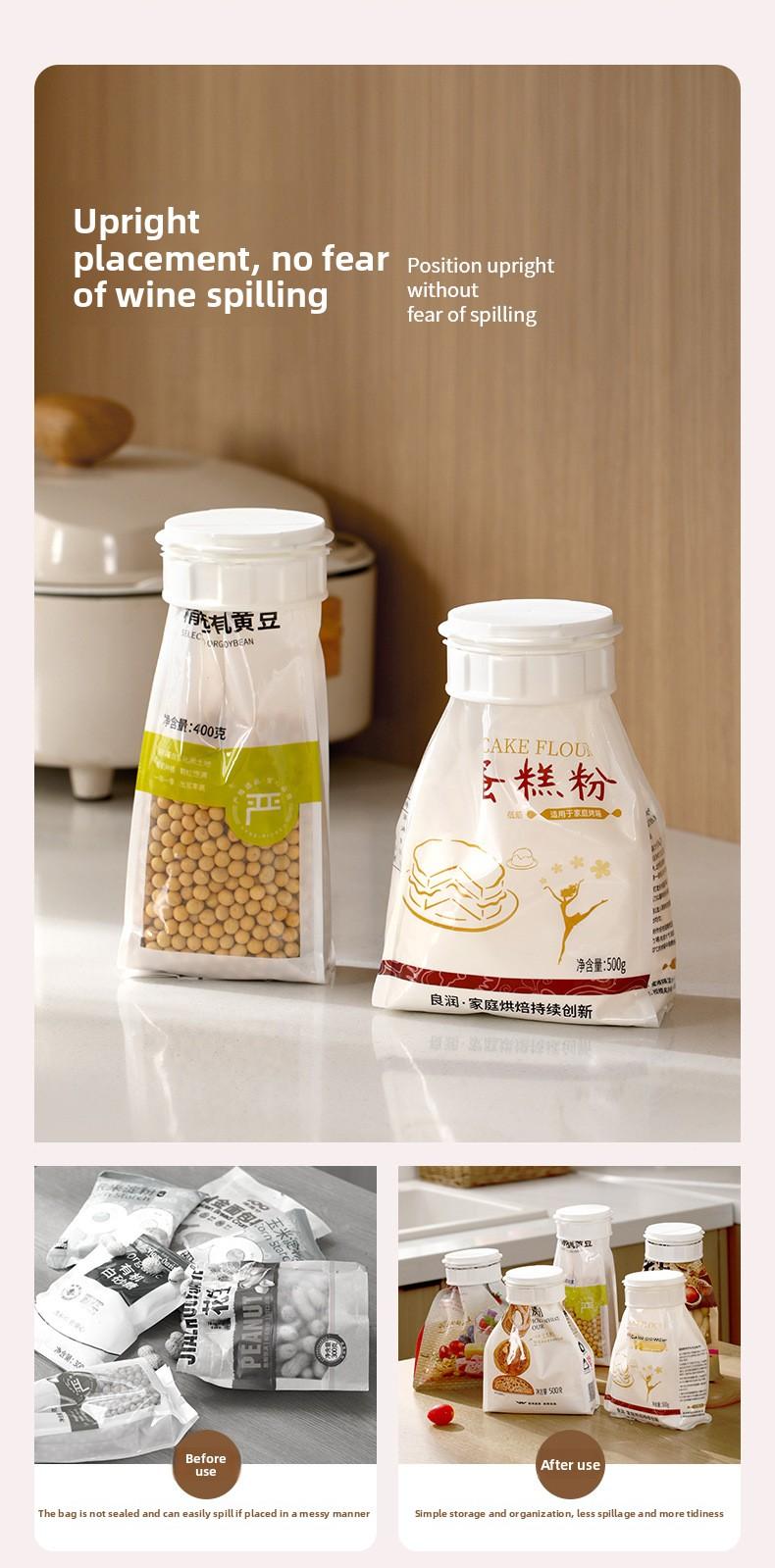 FaSoLa Kitchen Double-Opening Spout Moisture-Proof Sealing Lid for Oatmeal and Flour, Food Preservation Sealing Cover for Bagged Foods