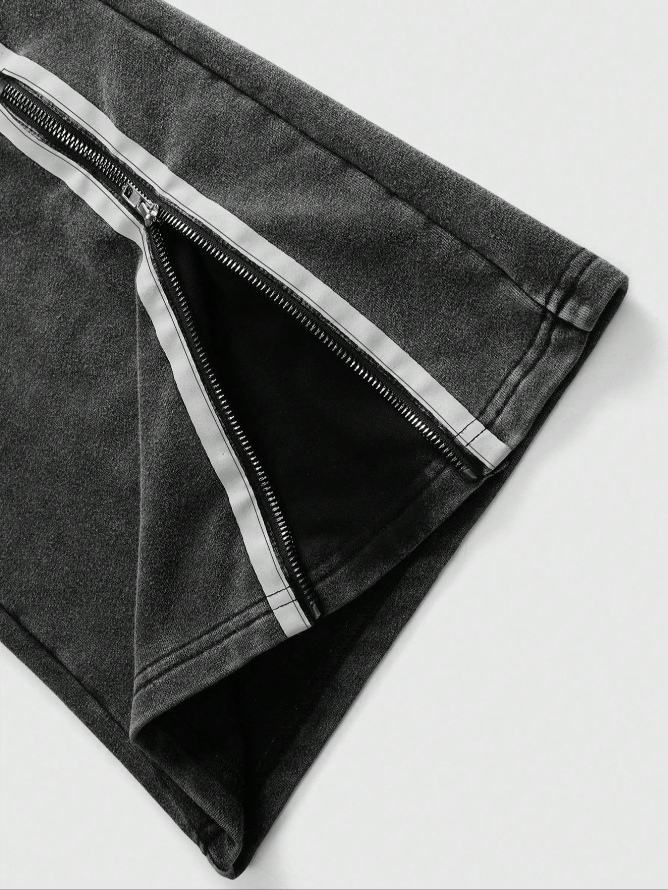 Men's Zipper Decorate Pants, Regular Fit Casual Striped Street Comfy Pants for Spring & Fall, Men's Casual Fashion Trousers for Daily Wear, Menswear