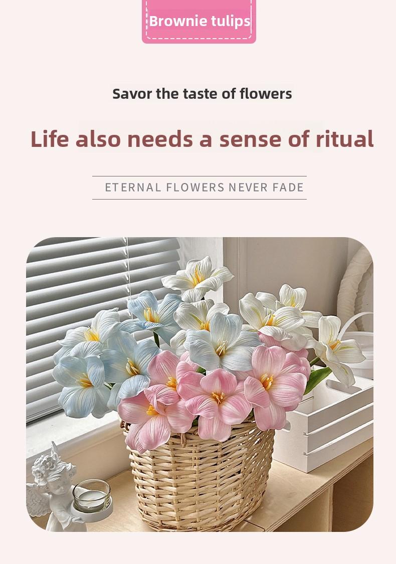 High-Quality PU Feel Brownie Tulip Artificial Flower Living Room Home Decoration Wedding Hall Floral Photography Prop