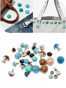 30 Sets Turquoise Leather Rivets DIY Leather Copper Mushroom Rivets Vintage Leathercraft Supplies for DIY Belt Shoes Bags Jacket Garment