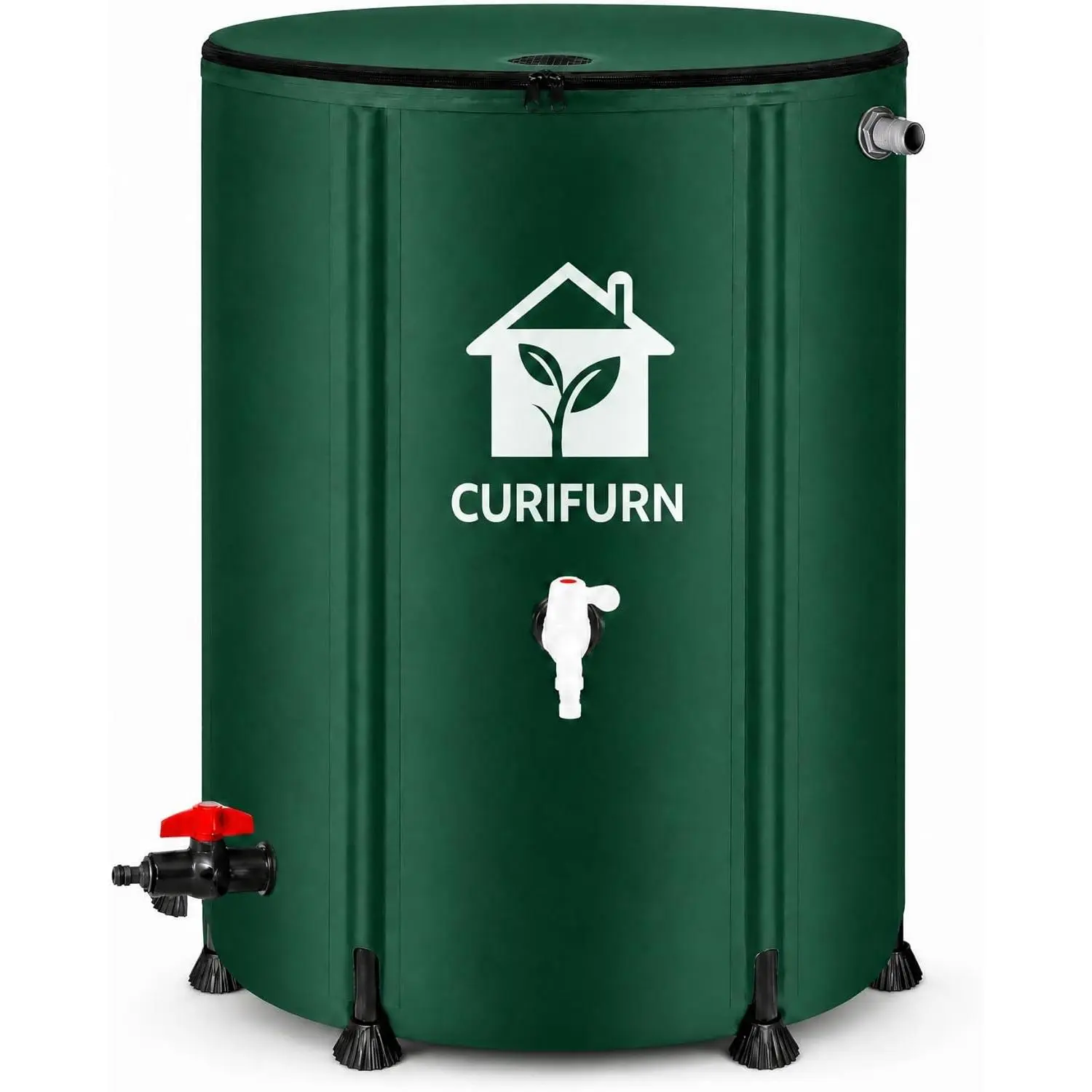 53 Gallon Rain Water Barrel, Portable Rainwater Collect System Water Storage Tank Collapsible Rain Barrel with Filter, Spigot & Overflow Kit (Reinforced Liner+Thickened Legs) - Green