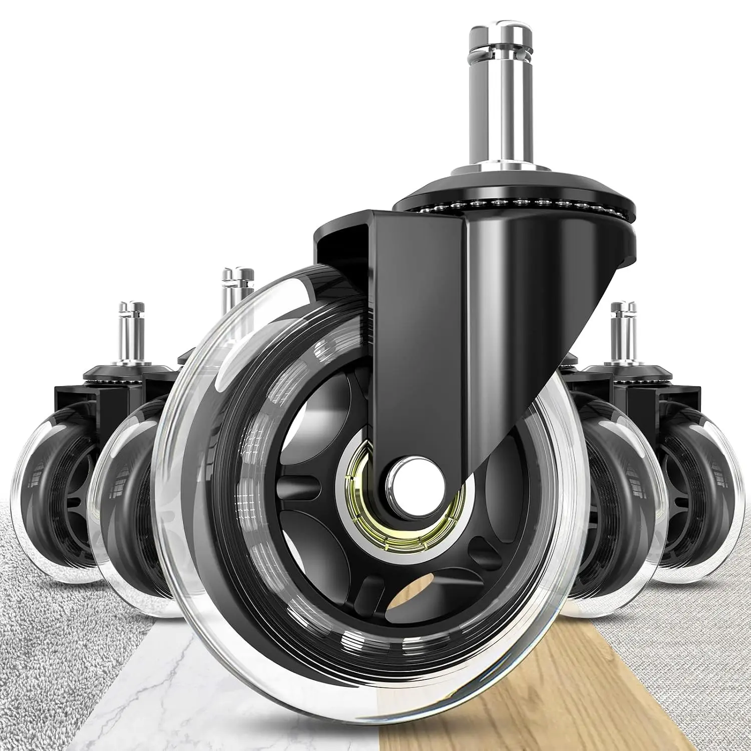 Office Chair Wheels 10mm Stem, Compatible with IKEA Chairs ONLY, 3/8" Replacement Rubber Chair Casters, Set of 5, Desk Chair Caster Wheels Protection for Hardwood Floors Carpet