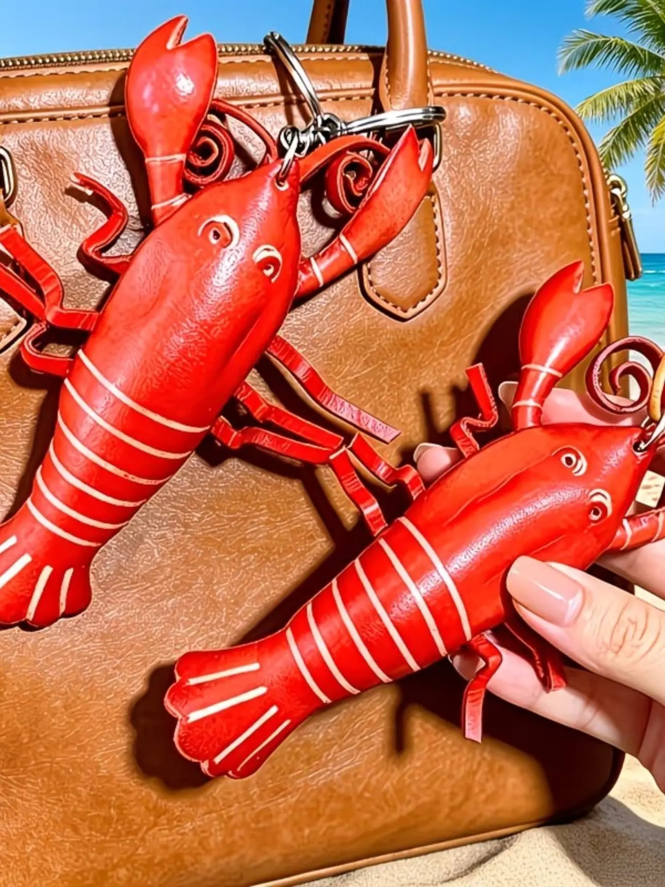 Genuine Leather Lobster Keychain for Men Women, Handmade Marine Animal Bag Charm, Vintage Ocean Creature Pendant, Retro Car Key Ring Accessory, Creative Birthday Gift, Anniversary Present for Friends, Coastal Souvenir