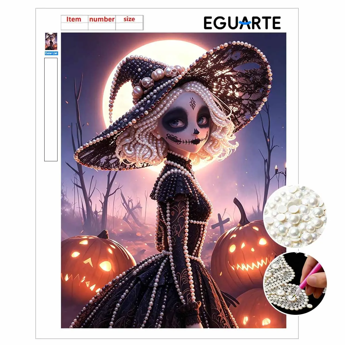 DIY Witch Pattern Pearl Painting, Handmade Rhinestone Canvas Art, Frameless Wall Decor, Bedroom Decoration, Gift for Friends