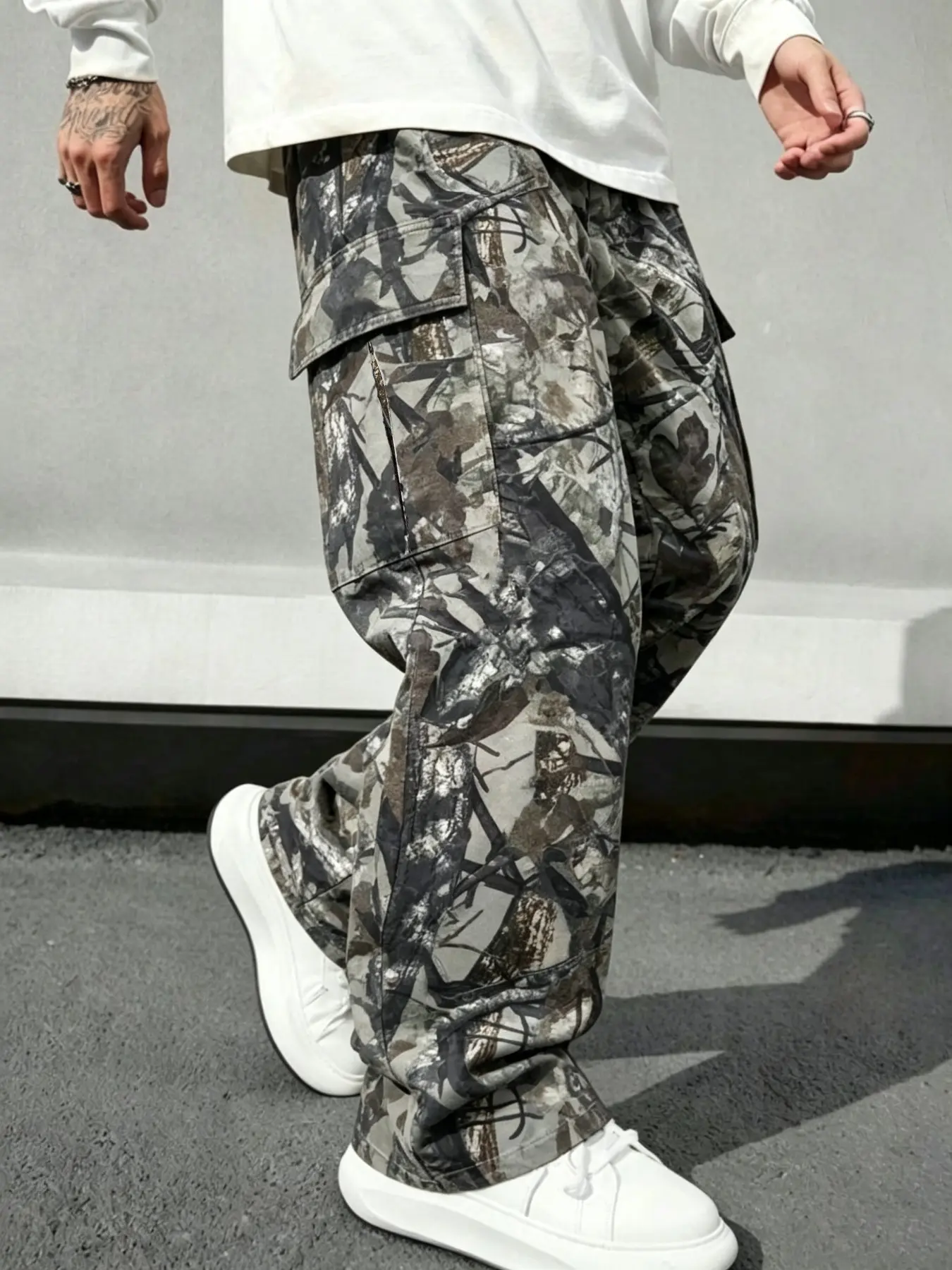 Men's Camouflage Straight Leg Loose Baggy Work Jeans, Fashion Comfortable Long Pants, All Season Versatile, Ideal Gift for Husband, Boyfriend