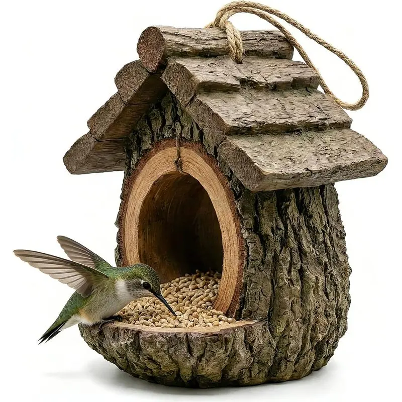 Mini Resin Treehouse Wild Bird Feeder, Hanging Bird Feeder | Waterproof Hanging Bird Feeders for Outdoors, Open Design Garden Yard Sculpture & Country Decor