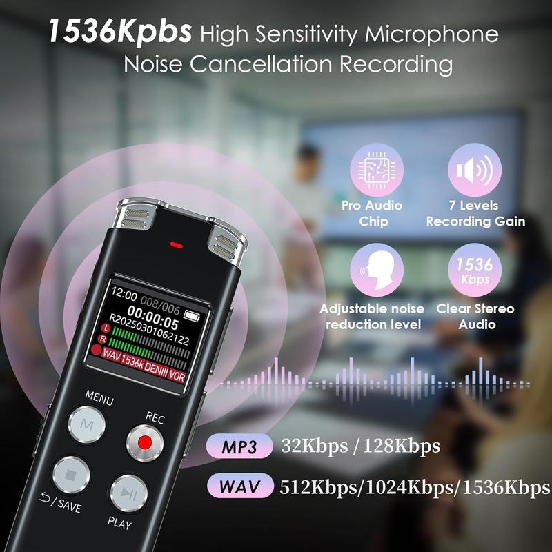 64GB Digital Voice Recorder with Playback: Voice Activated Recorders for Lectures Meetings Interviews - Dictaphone Recording Device Tape Recorder Portable Mini, Audio Recorder with USB, MP3,Smart Voice Recorder with Screen Display