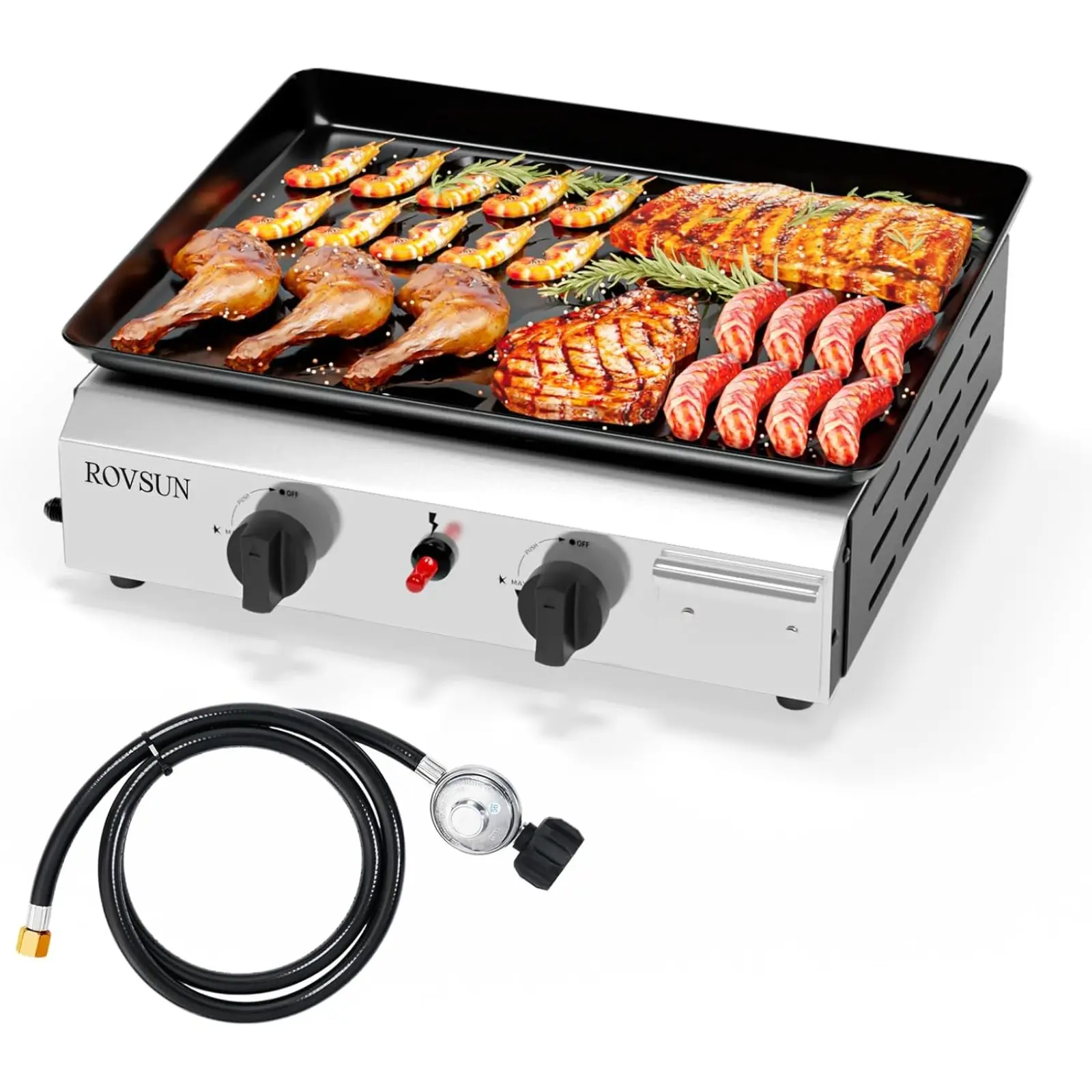 2 Burner Portable Propane Griddle with Nonstick Enameled Tray, 20,000 BTU Tabletop Flat Top Gas Grill with Electronic Ignition & Regulator for Outdoor Cooking Camping BBQ Tailgating Picnicking