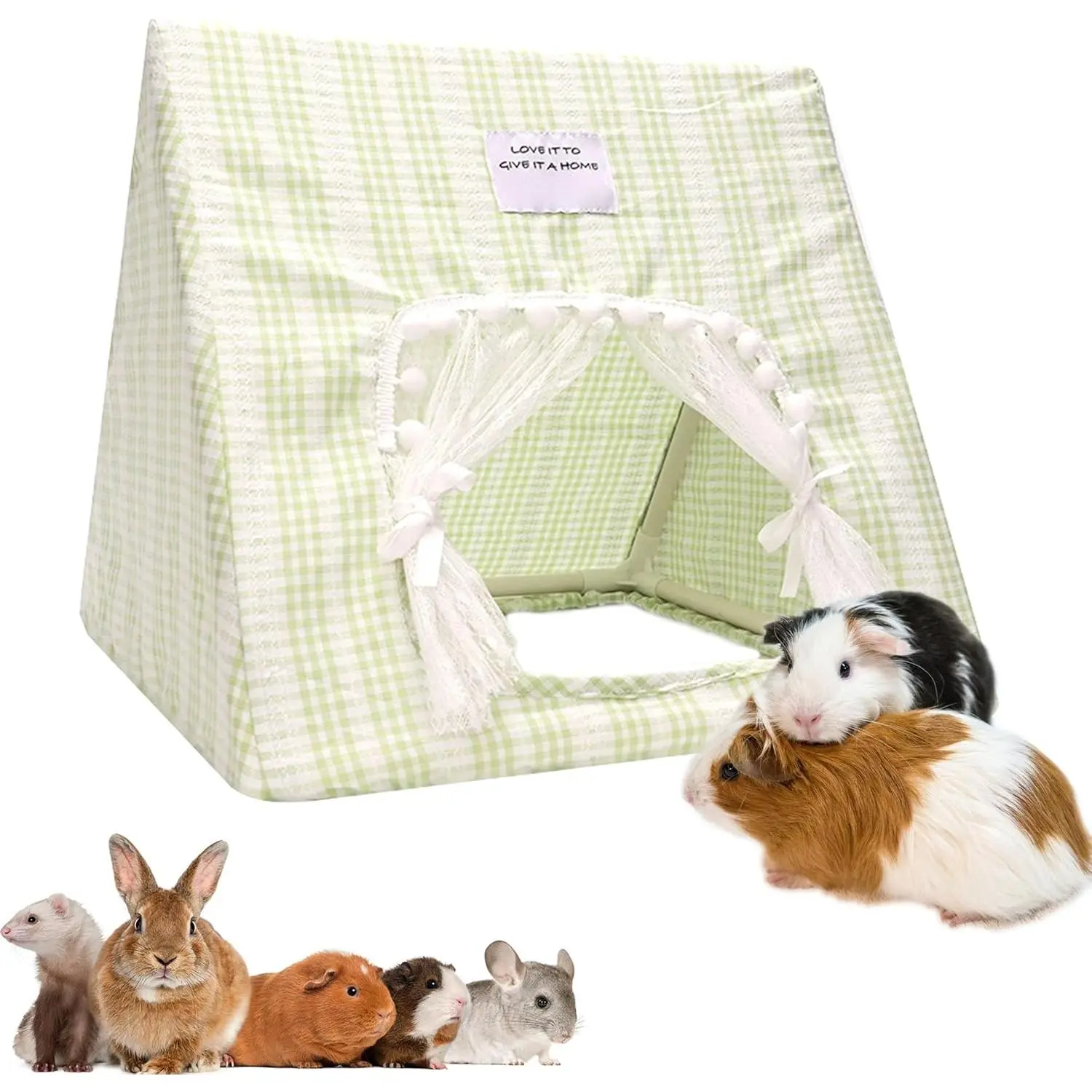Large Fabric Guinea Pig Hide Tent with Curtain Door - Machine-Washable Small Animal Shelter, Safe Space for Guinea Pigs, Rabbits, Fabric Tent