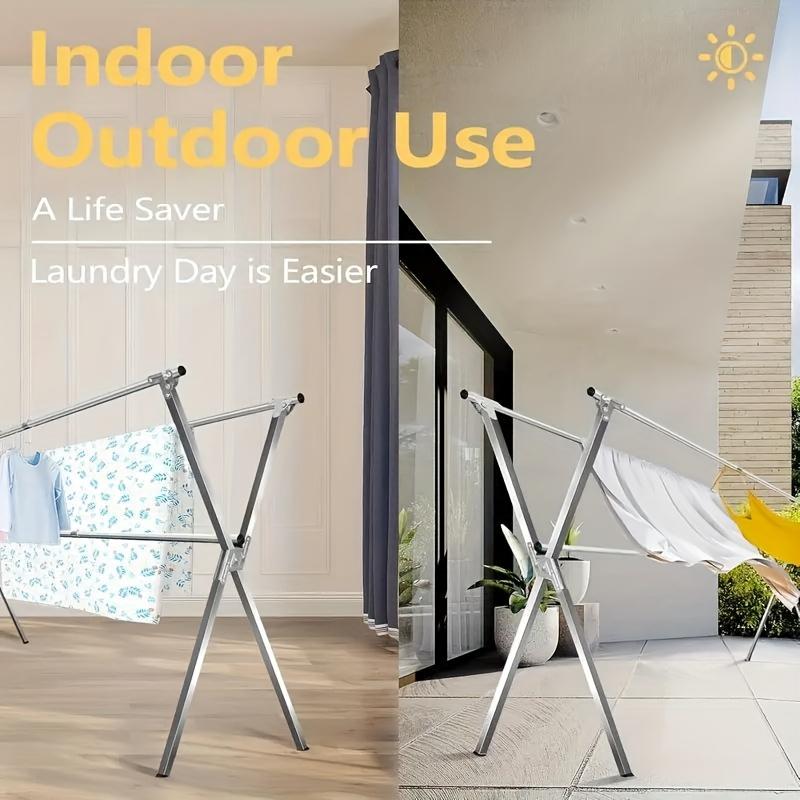 Foldable Metal Clothes Drying Rack, Adjustable Three Rod, with Space-Saving Storage, for Indoor And Outdoor,for Clothes, Blankets And Bedding, Laundry