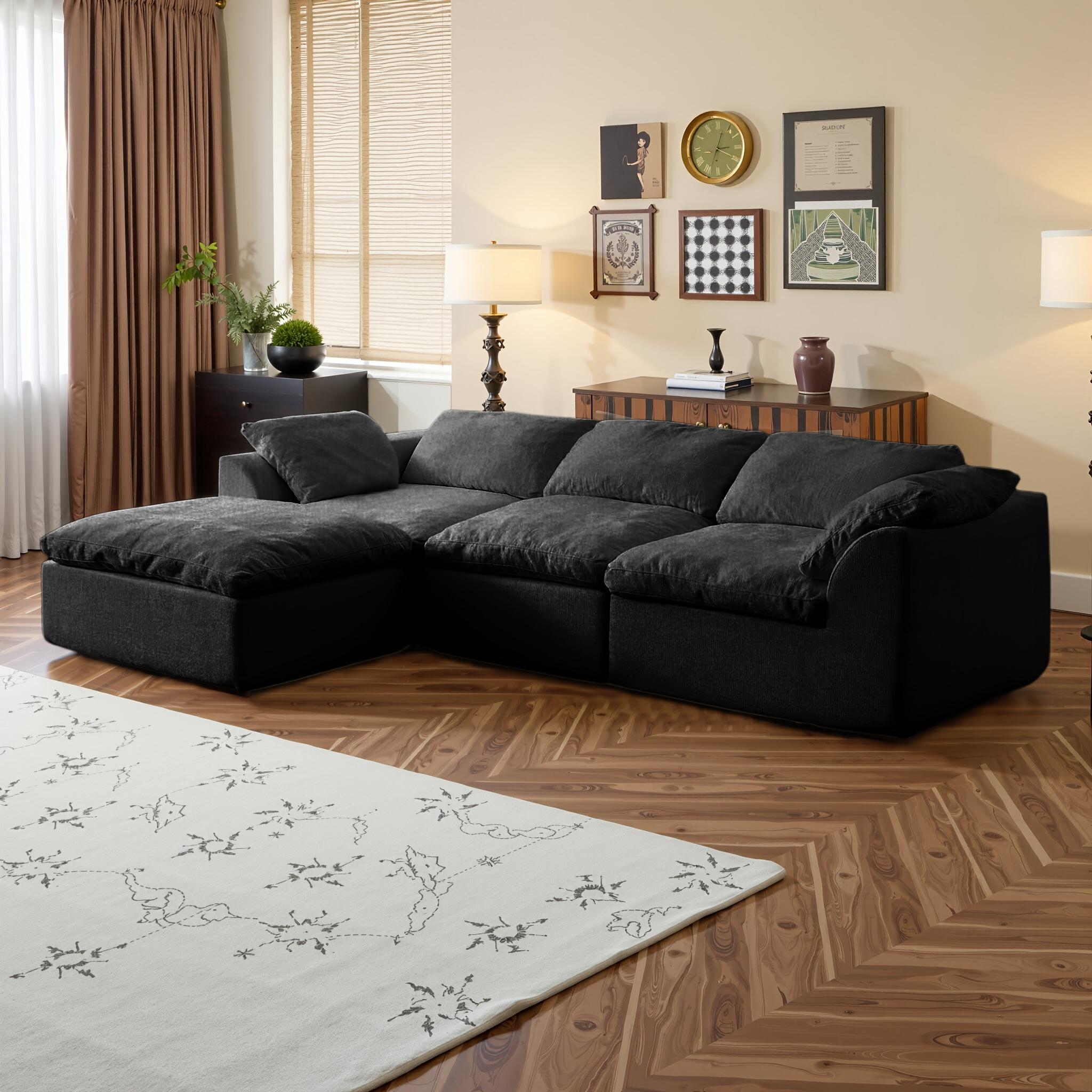 【1/2 Packages】108"Cloud Couches for Living Room, Boneless Couch L-Shape Comfy Sofa Modern Modular Sectional Sofa with Ottoman, Compressed Sofa, Cloud-Like Comfort, Flexible Modular, No Assembly Needed