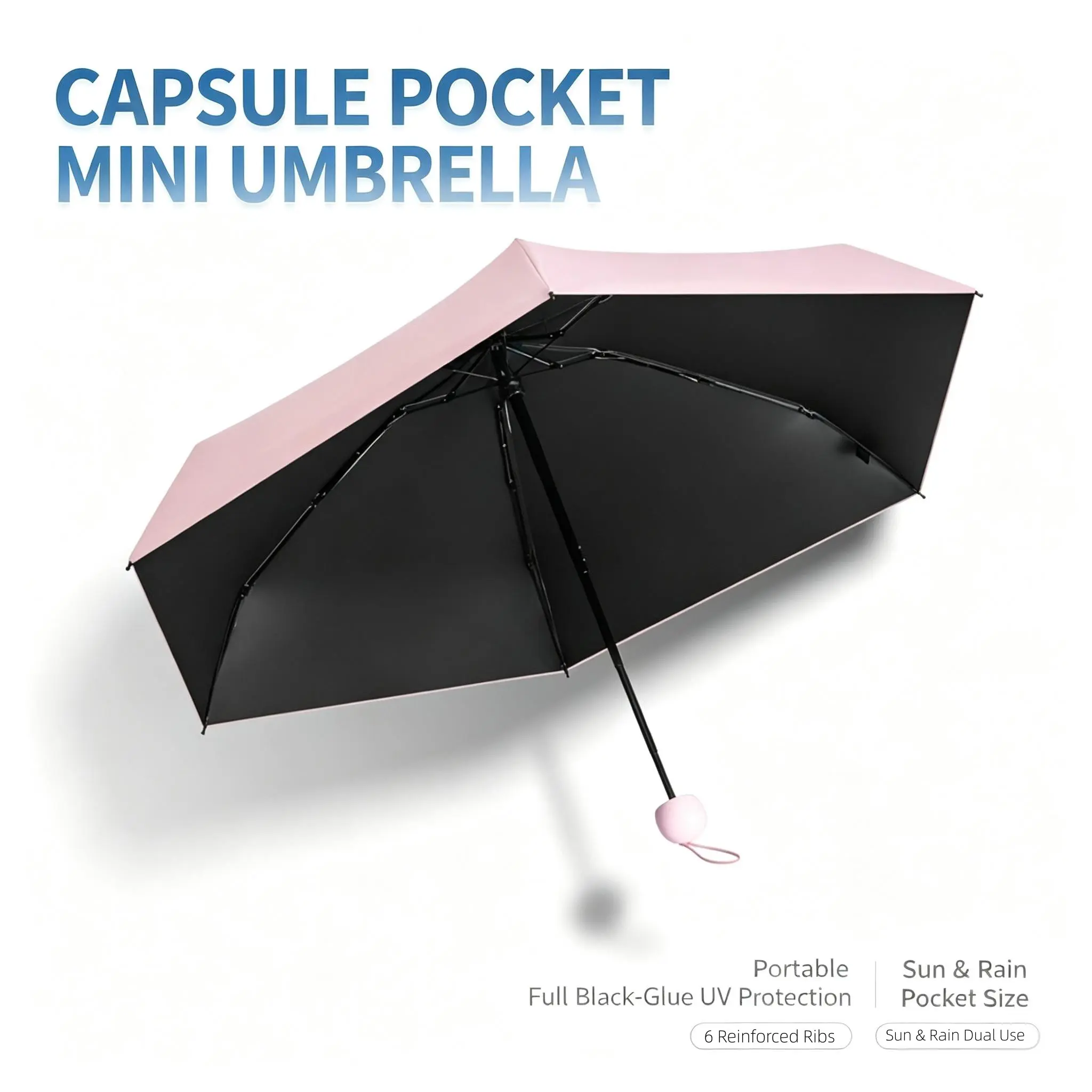 Portable Capsule Umbrella, Solid Color, Small Size, UV Protective, Sun & Rain Dual Use, Parasol for Women, 1pc, Compact Design