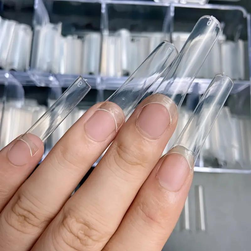 Clear Nail Tips, 240pcs/box Transparent Gloss Full Covered Acrylic Fake Nails, C Curved Square Nails, Solid Color Artificial Nails