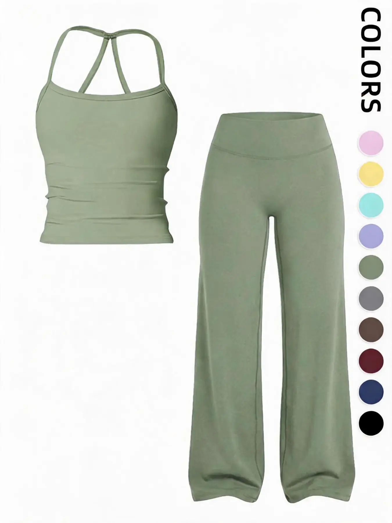 Two-Piece Solid Color Sports Set, High-Waisted Backless Tank Top with Padded Bra, Straight Leg Pants, Gym & Daily Wear, Active Wear, Women's Fashion, Gym Workout Sets, Athletic Workout Set