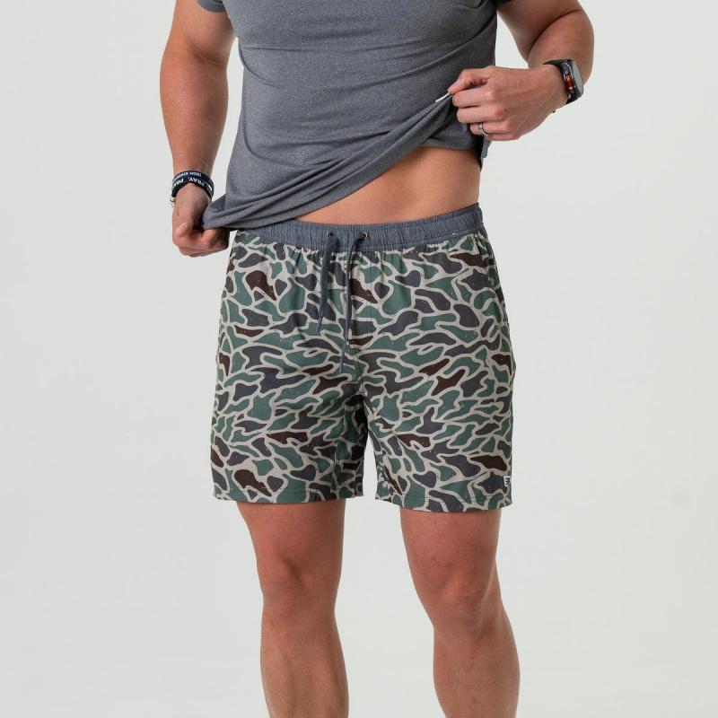 Everyday Short Classic Athletic Shorts In White Camo, Duck Camo, Fitted Trend Mid Waist Shorts For Men..
