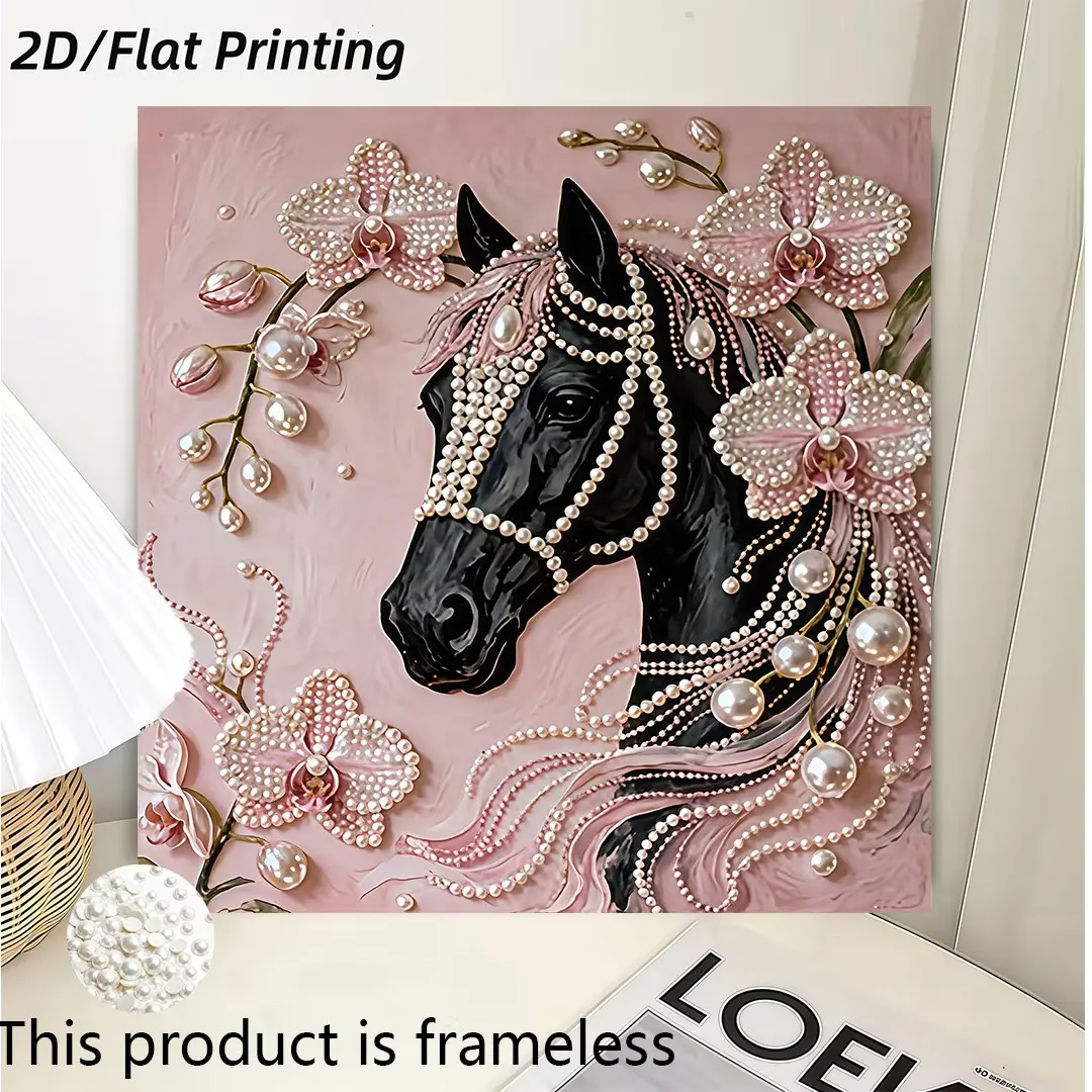 1PC DIY New Pearl Painting with Black Steed and Pearl Orchid Design Suitable for Home Wall Decoration Art Perfect Creative Handicraft Art Festival Gift Inspires Your Creative Inspiration and Passion, Frameless