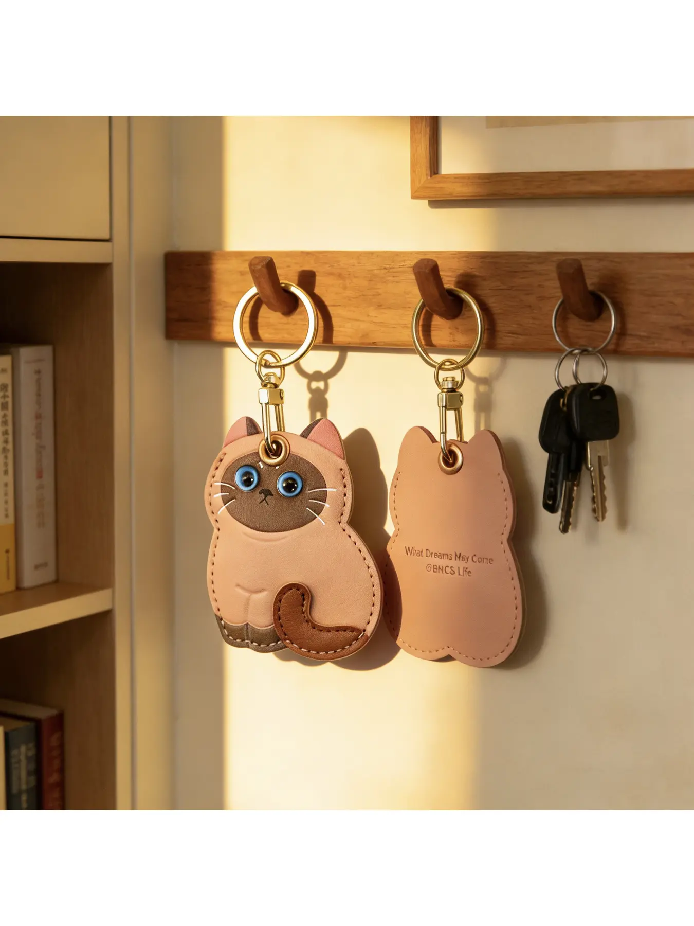 Cute and soft cat access card holder, cow and orange cat design, leather keychain compatible with tracker, creative little gift