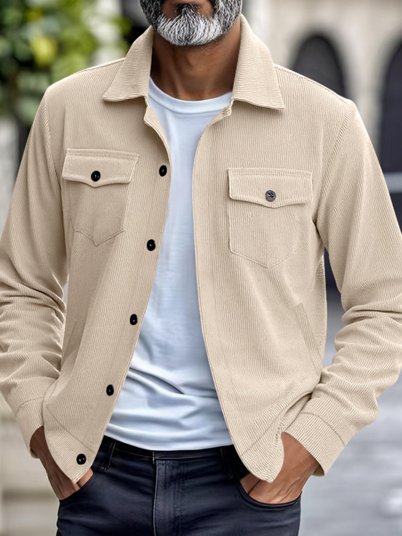 Men's Corduroy Jacket Coat, Spring & Fall Heavyweight Casual Outerwear, Durable Comfortable Design, Perfect for Outdoor Activities