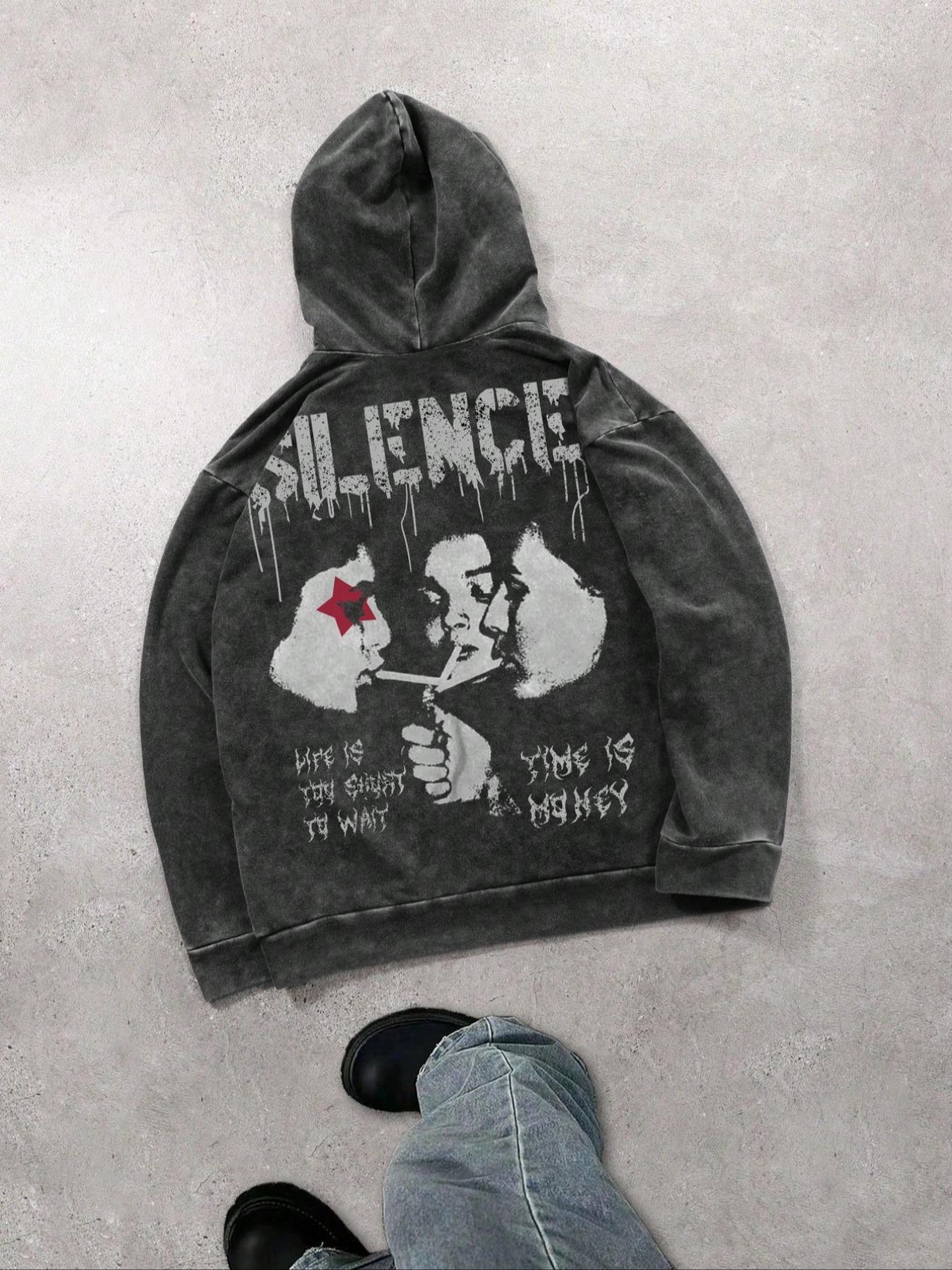 Men's Regular Fit Graphic Print Hoodie, Casual Comfy Hooded Sweatshirt for Daily Wear, Men's Clothes for Winter, Cotton