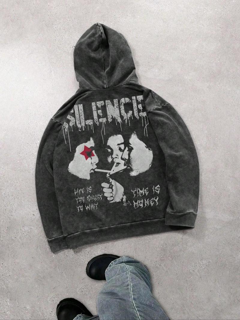 Men's Regular Fit Graphic Print Hoodie, Casual Comfy Hooded Sweatshirt for Daily Wear, Men's Clothes for Winter, Cotton