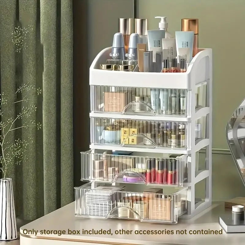 Large Cosmetic Storage Box, Cosmetics Organizer Storage, Vanity Organizer Countertop, Spacious Countertop Space, Transparent Drawers, Stores Skincare, Brushes, Eyeshadow, Lotion, Lipstick, Nail Polish, Organization Containers