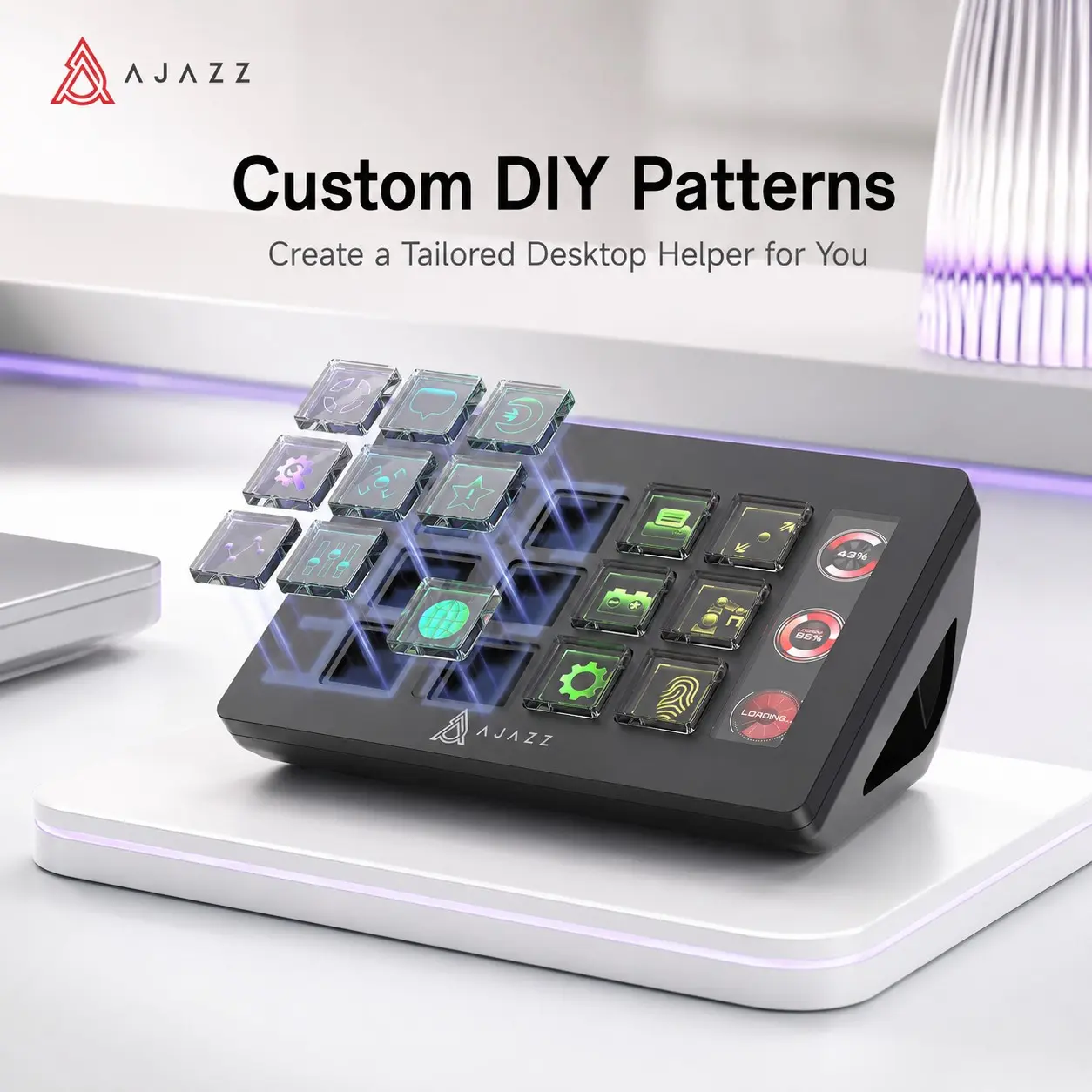 AJAZZ AKP153E PLUS Upgraded Wired Controller Keyboard 15 Key LCD Multifunctional Keyboard Customizable Side Screen Real time Display Integrated Live Console Desktop Live Assistant Anchor Assistant Suitable for Live Content Creation