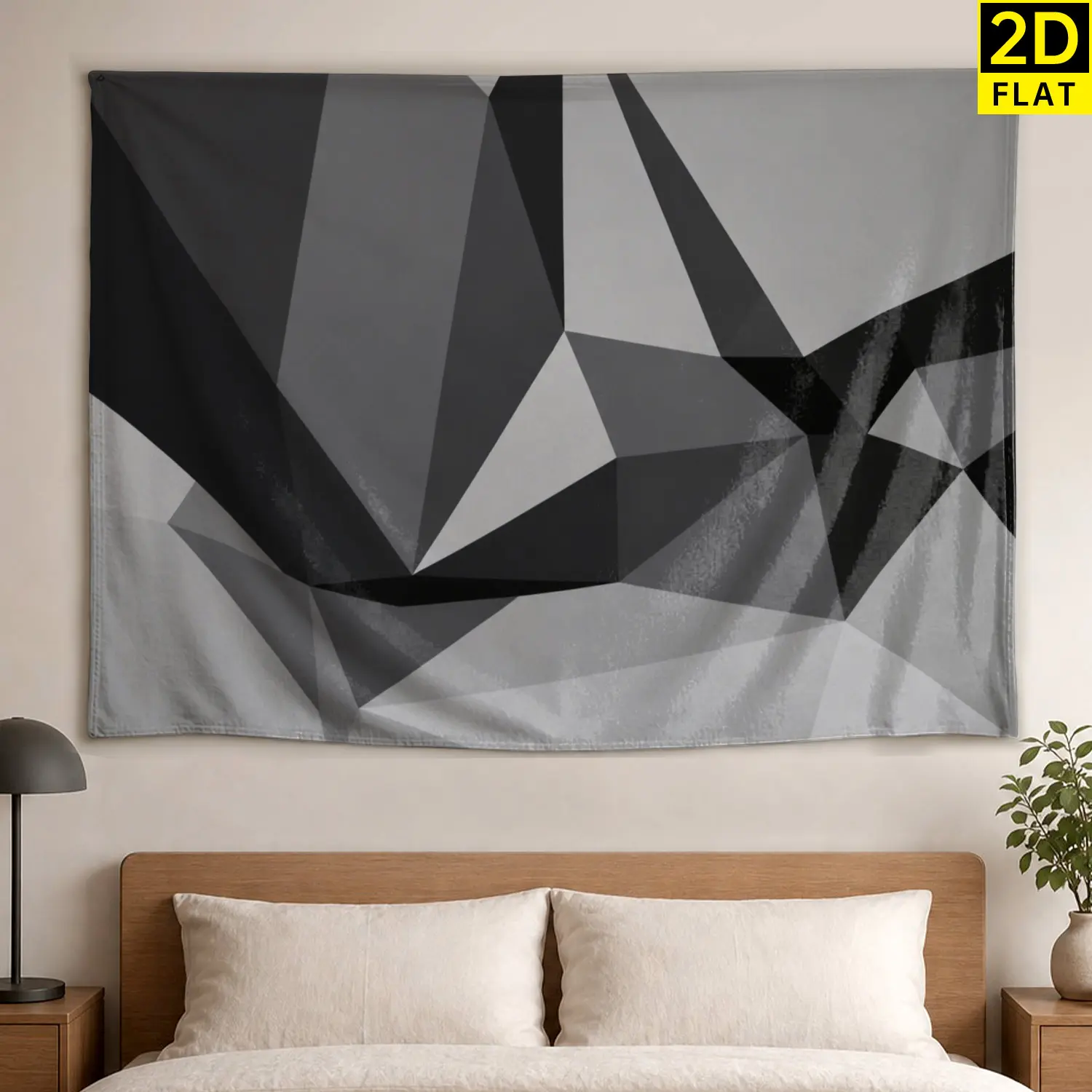 Abstract Geometric Monochrome Gray Wall Tapestry - Colorfast Polyester Hippie Chic Wall Decor, Multi-Size Large Horizontal Printed Hanging, No-Installation Indoor-Outdoor Living Room Decor, Gift Idea for Loved Ones
