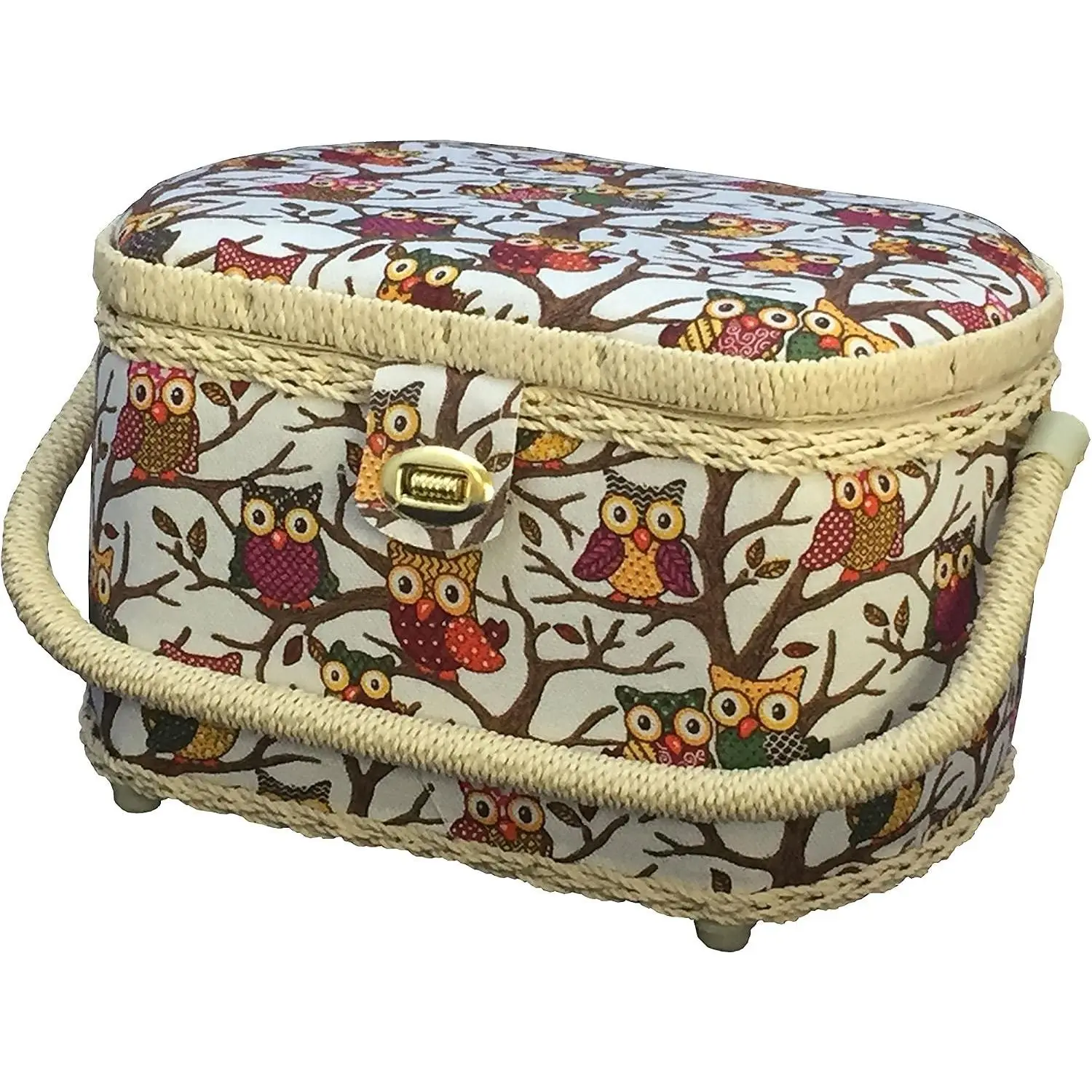 Large Premium Owl-patterned Sewing Basket with 41-PC Sewing Kit, 10.5-inches by 8-inches by 6.7-inches